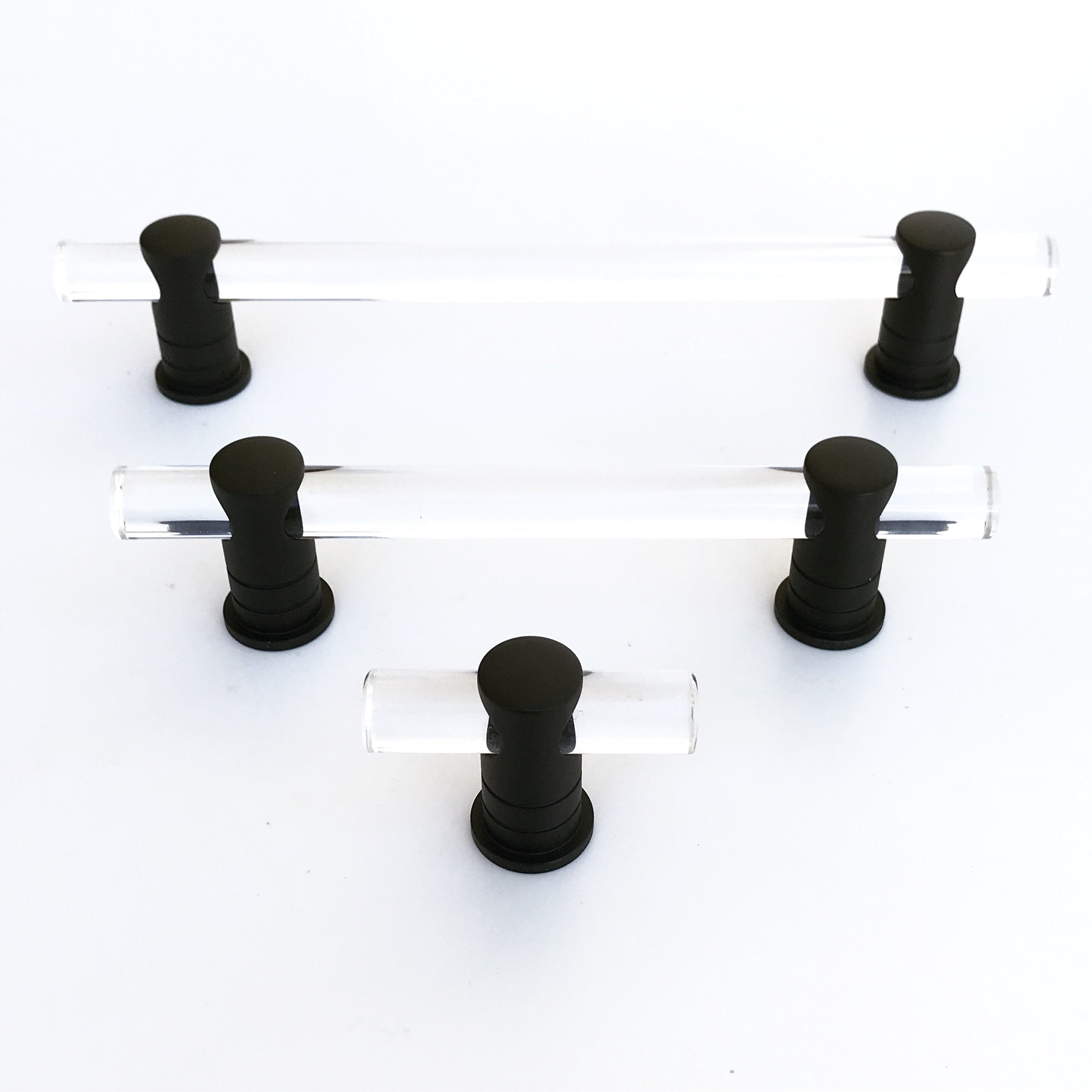 Matte Black and Lucite "Luz" Cabinet Knobs and Drawer Pulls (Adjustable) - Brass Cabinet Hardware