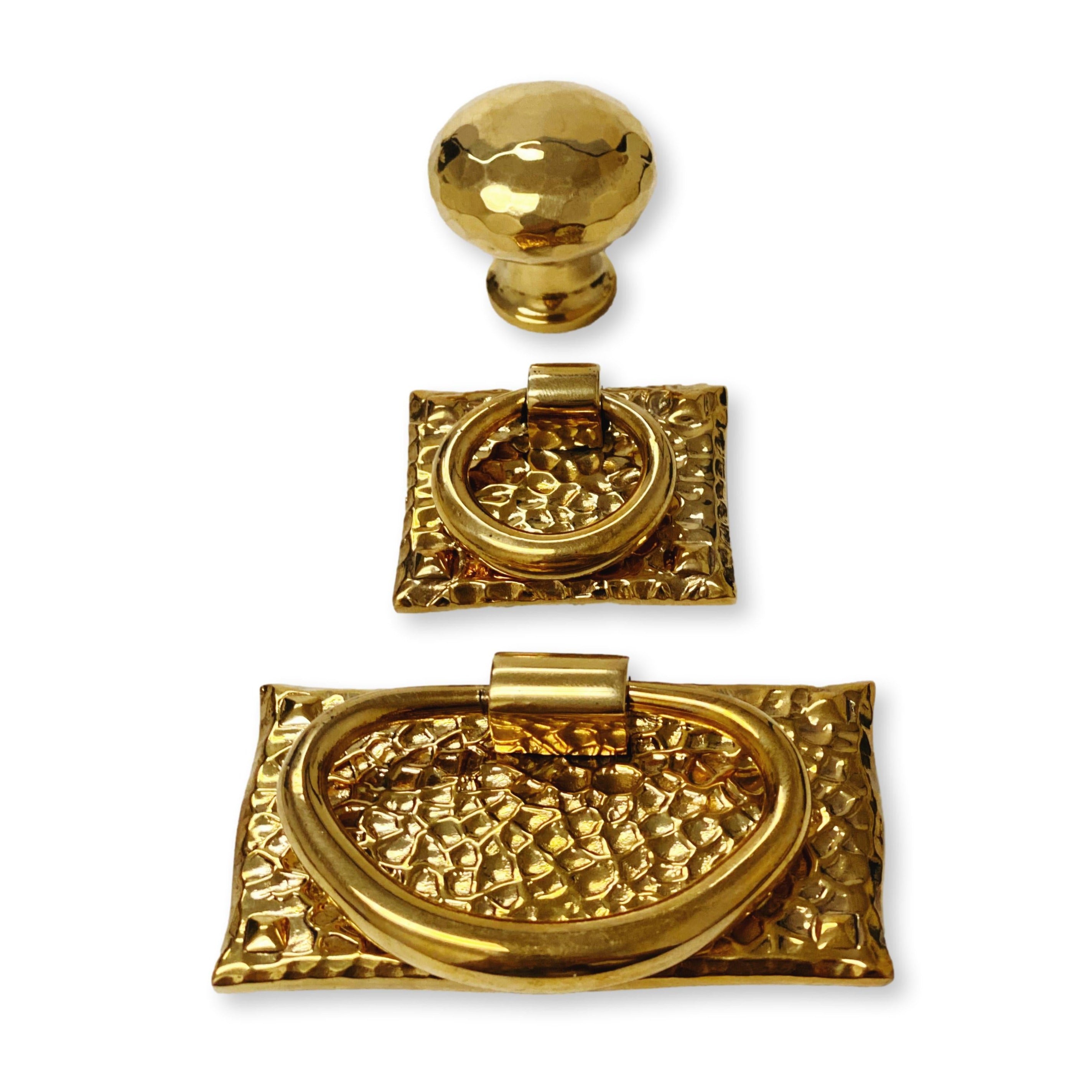 Unlacquered Brass "Aspen" Hammered Cabinet Knob and Ring Pulls - Industry Hardware