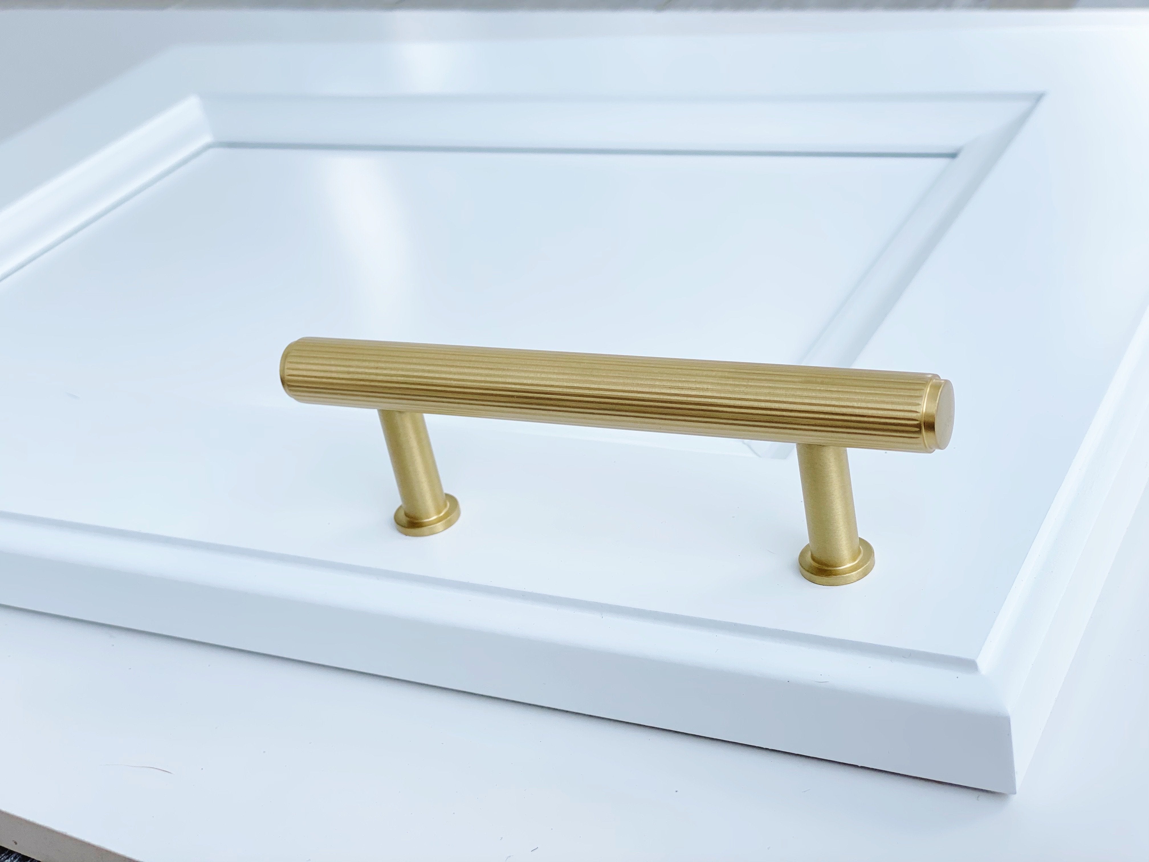 Brass Solid "Texture Lines" Knurled Drawer Pulls and Knobs in Satin Brass | Pulls