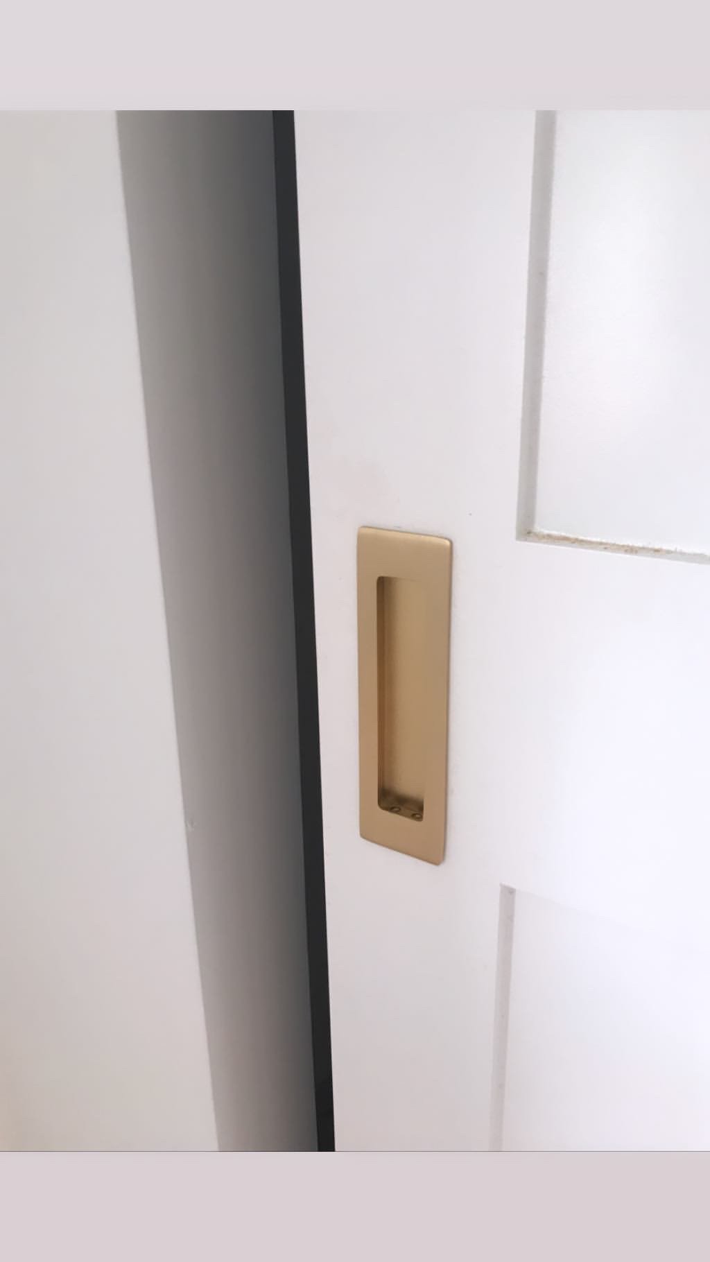 Modern Rectangular Solid Brass Recess Door Pull in Satin Brass | Pulls