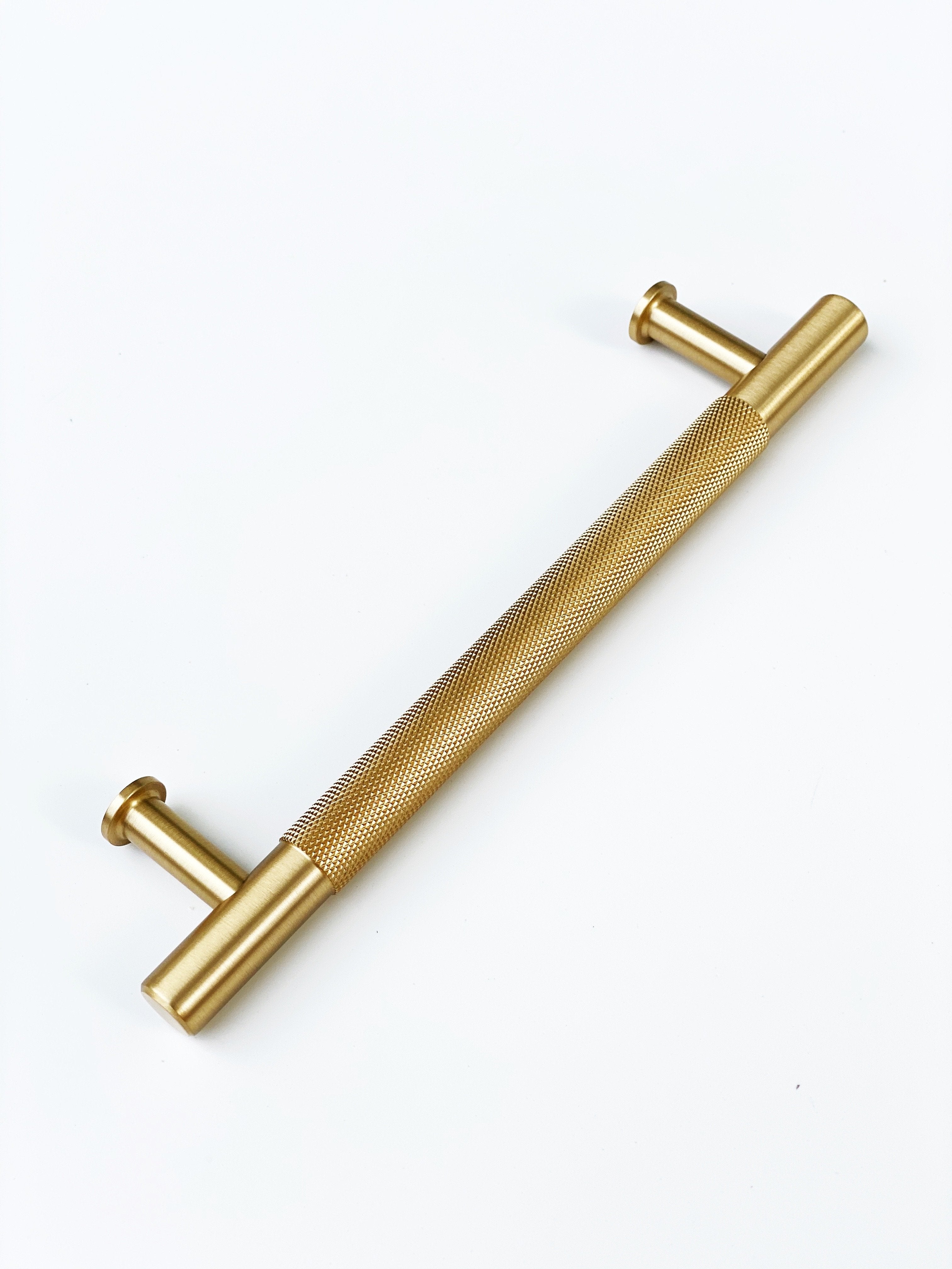 Brass Solid "Texture No.2" Knurled Drawer Pulls and Knobs in Satin Brass | Pulls