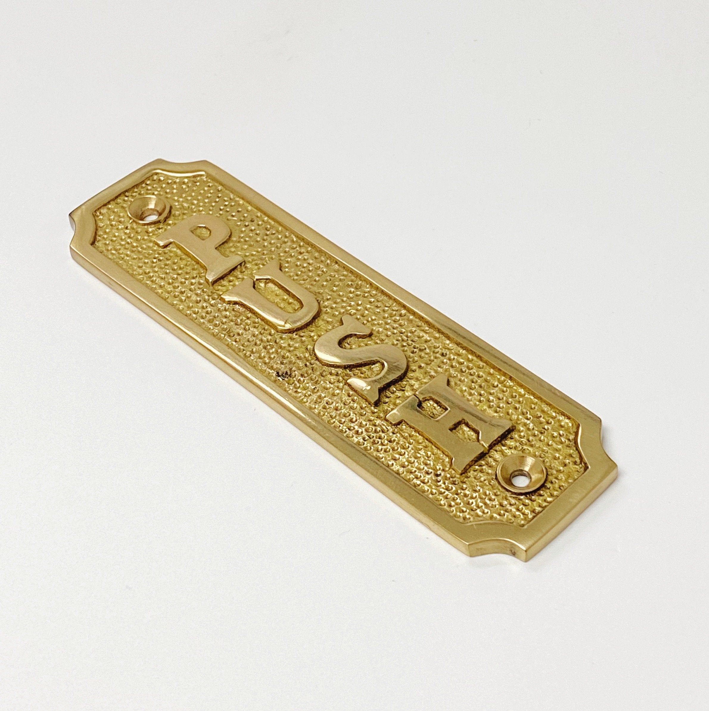 Brass "Push" Door Sign 1-5/16” W x 4-1/2” H - Brass Door Sign | Hook