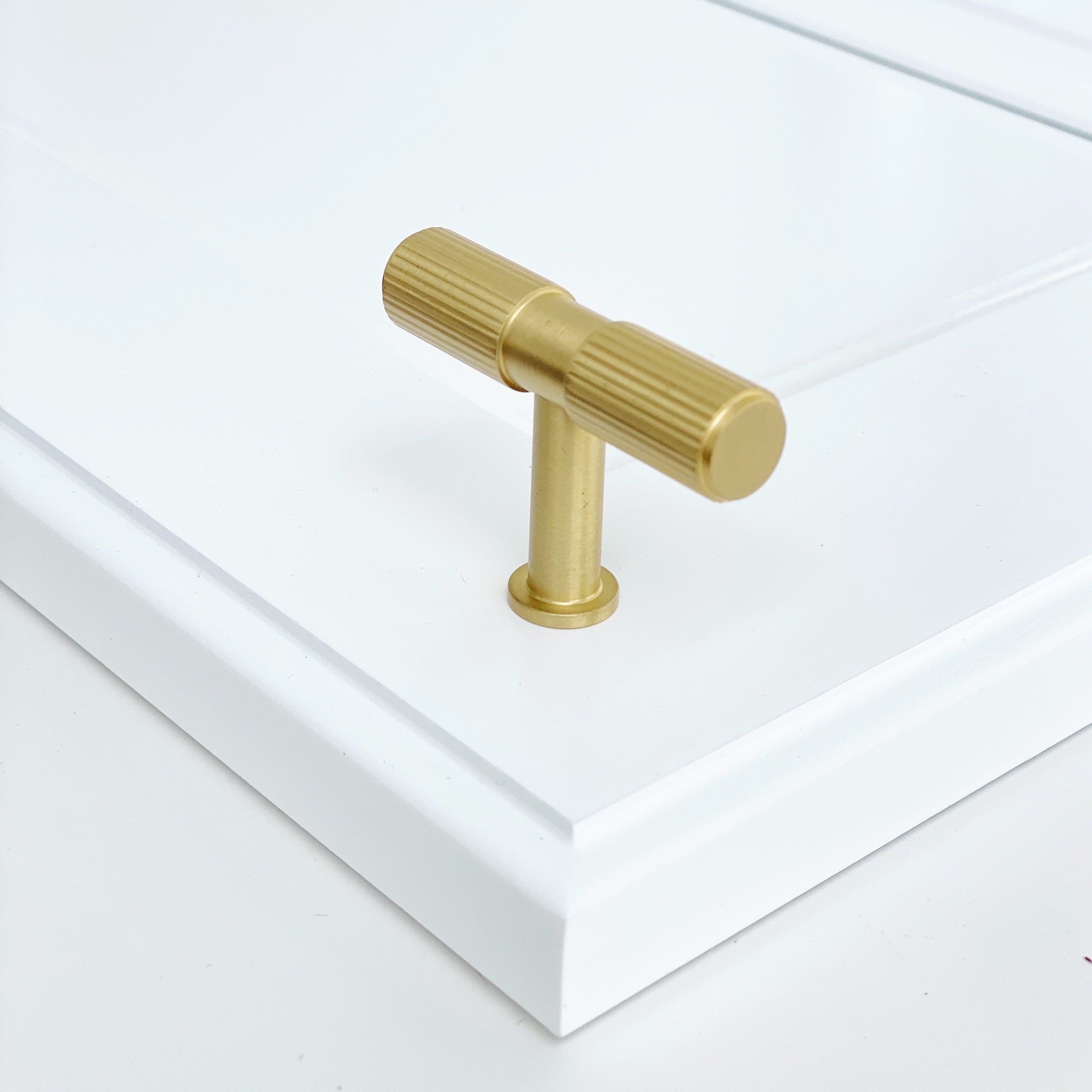 Brass Solid "Texture Lines" Knurled Drawer Pulls and Knobs in Satin Brass | Pulls