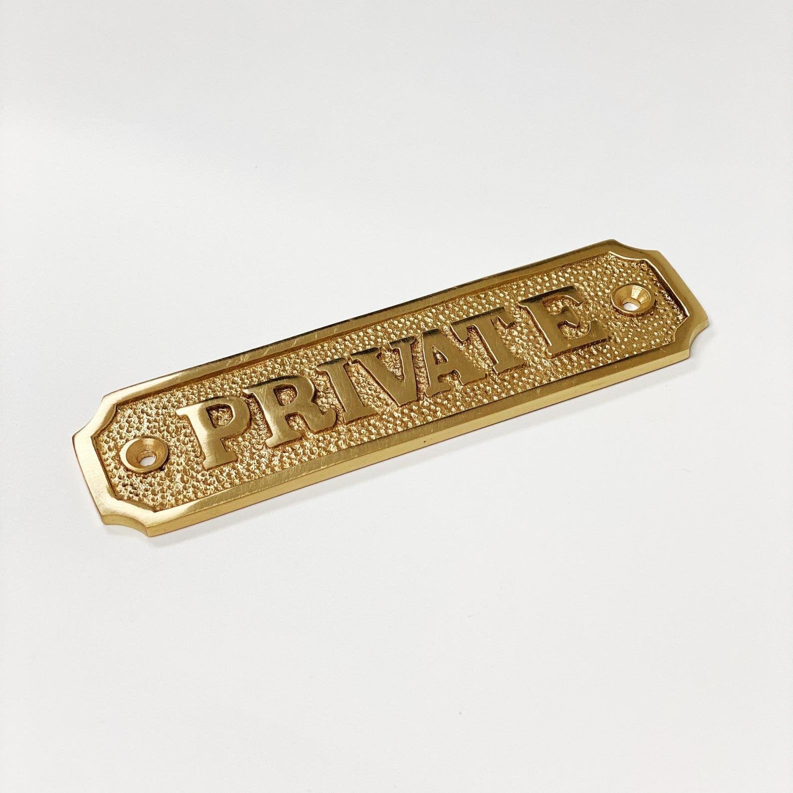 Brass "Private" Door Sign 4-3/4" W x 1-1/4" H - Door Hardware Office Sign | Hook