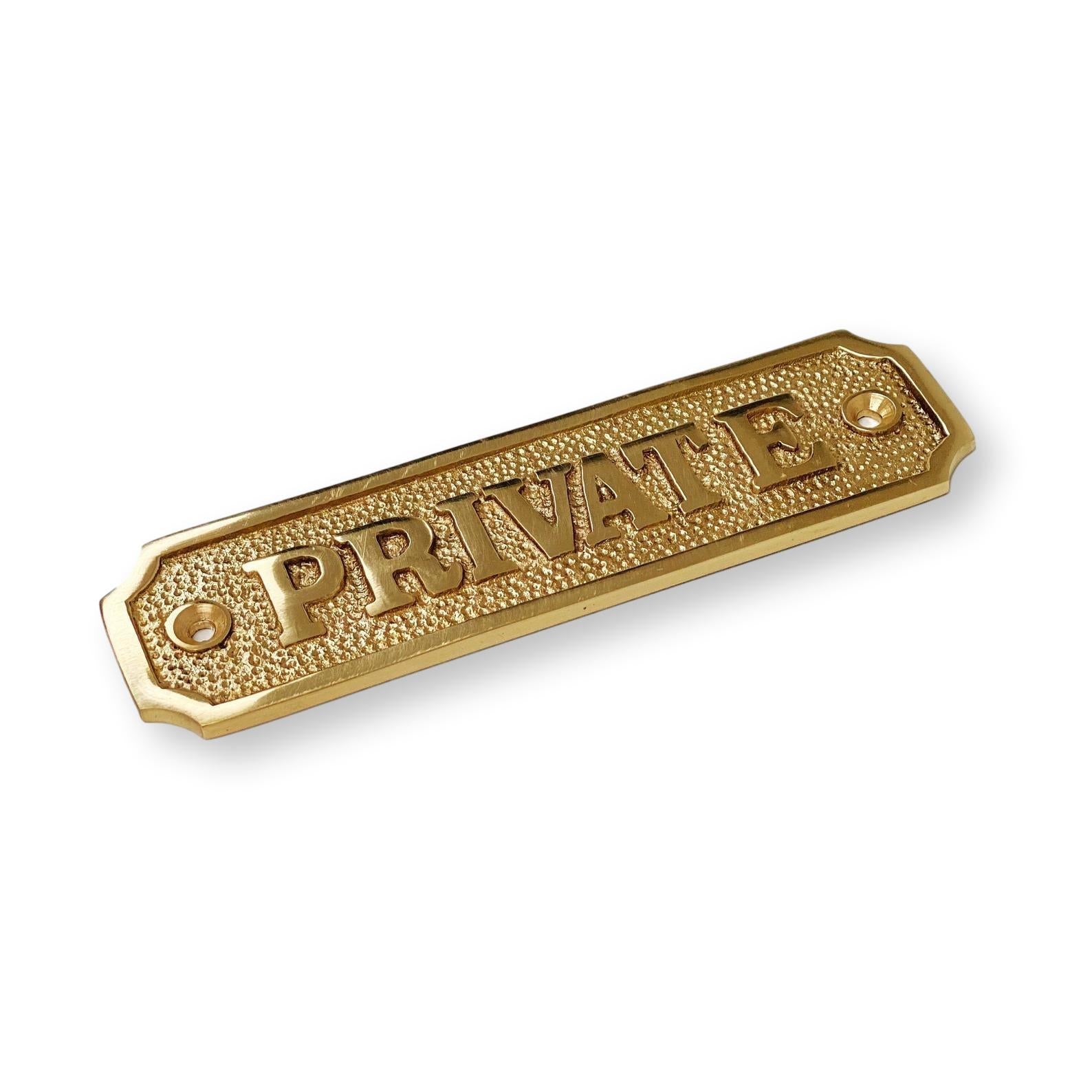 Brass "Private" Door Sign 4-3/4" W x 1-1/4" H - Door Hardware Office Sign | Hook