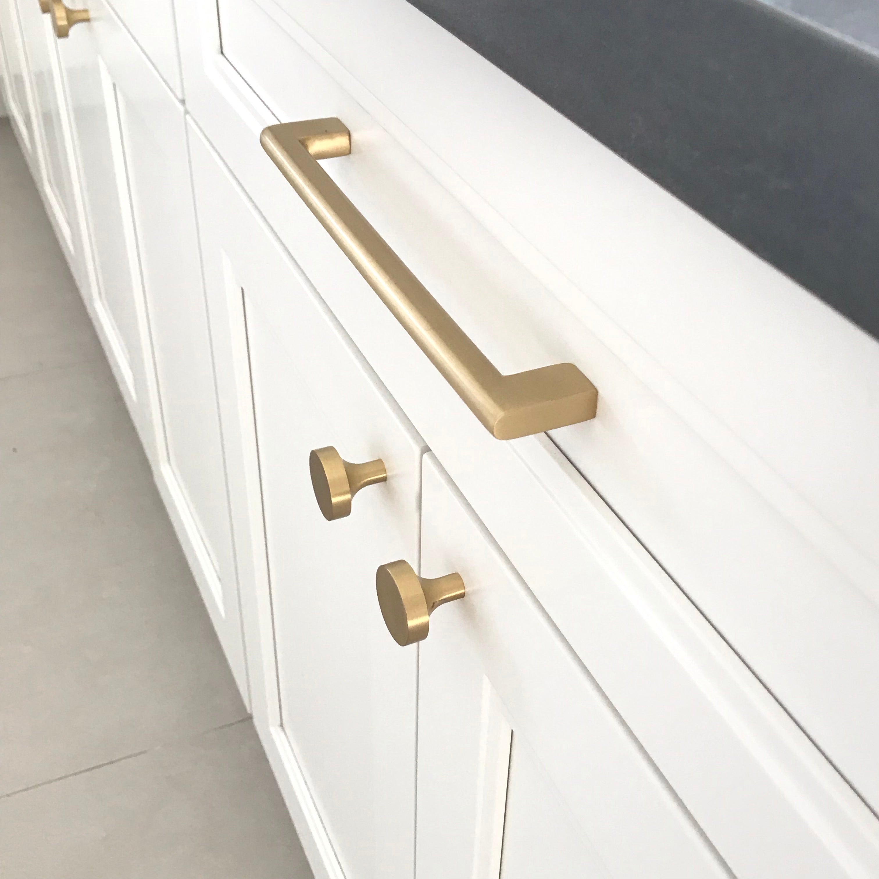 Luxe Brass Drawer Pulls in Satin Brass - Brass Cabinet Hardware