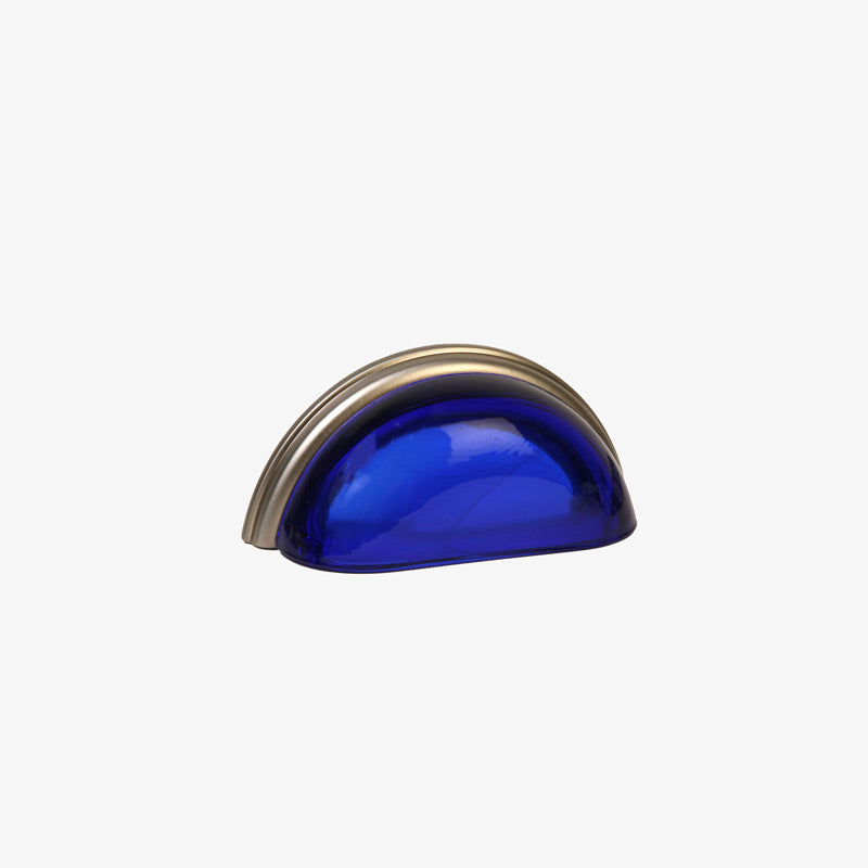 Lew's 3" Blue Glass Cup Pull in Brushed Nickel [27-101]