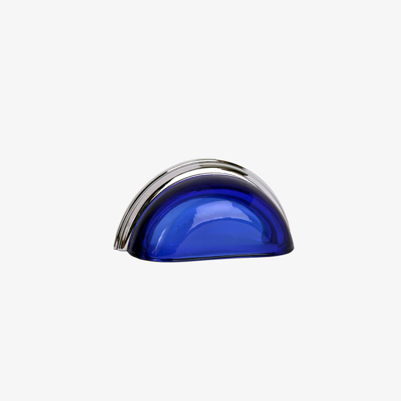 Lew's 3" Blue Glass Cup Pull in Polished Chrome [27-201]