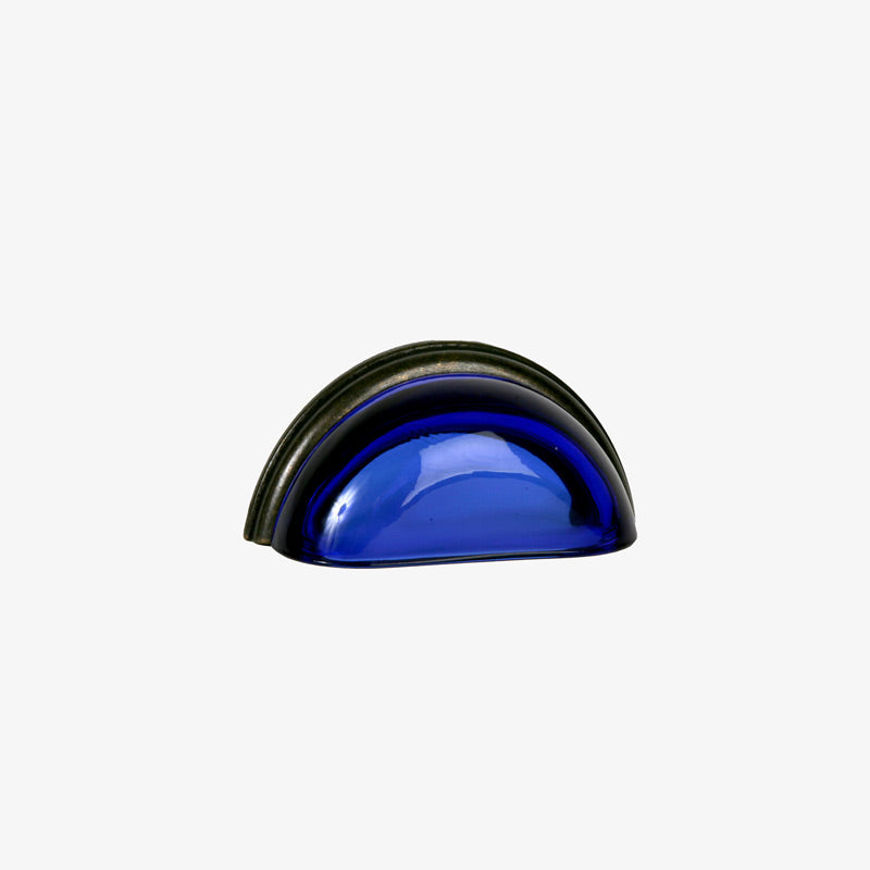 Lew's 3" Blue Glass Cup Pull in Oil Rubbed Bronze [27-301]