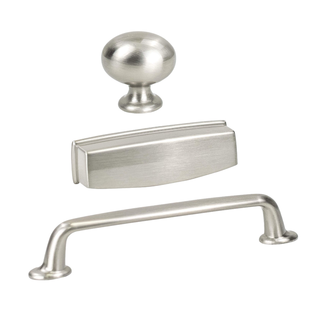 Brushed Nickel "Bellamy" Cabinet Knob and Drawer Pulls - Forge Hardware Studio