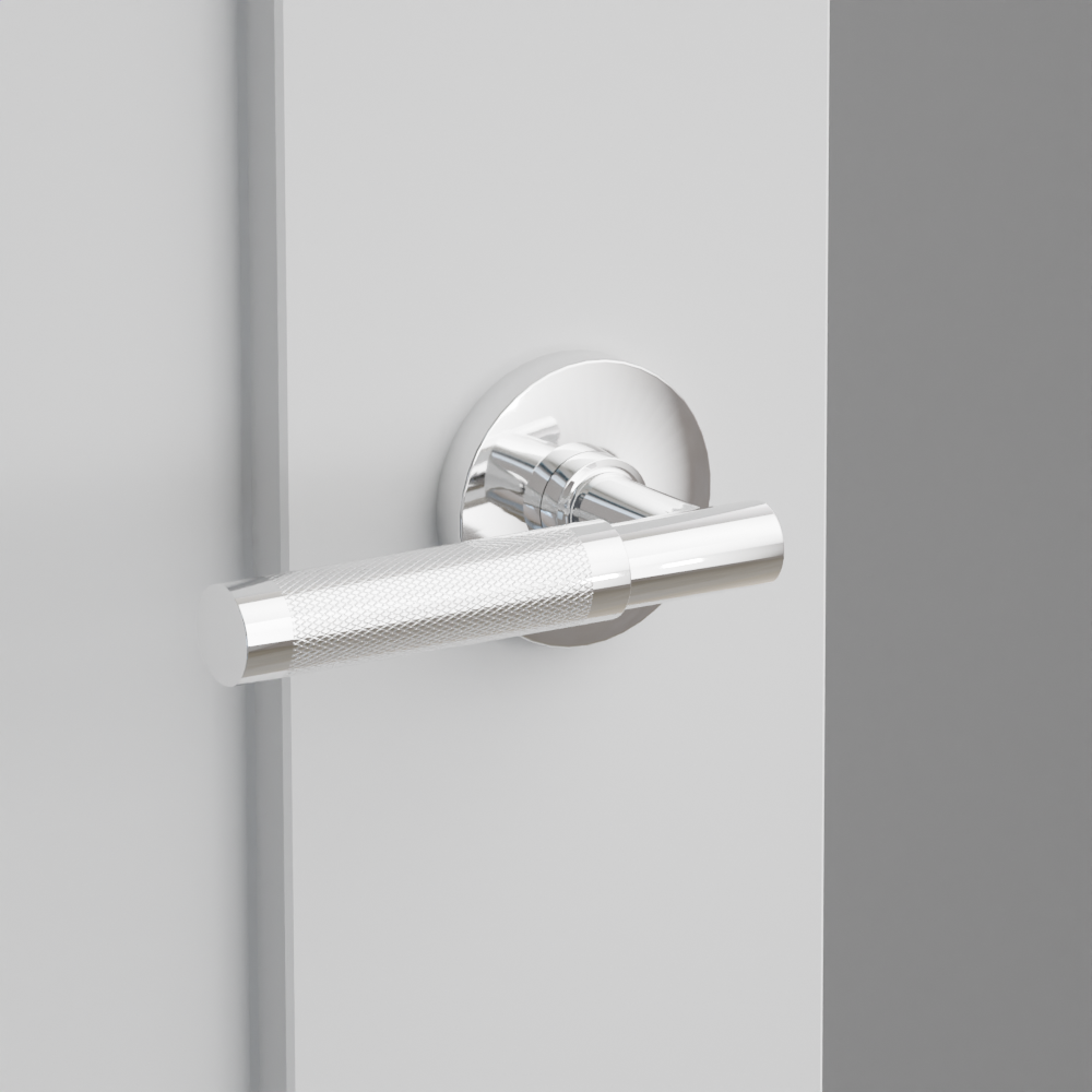 T-Bar Knurled Polished Chrome Door Lever w/Disk Rosette