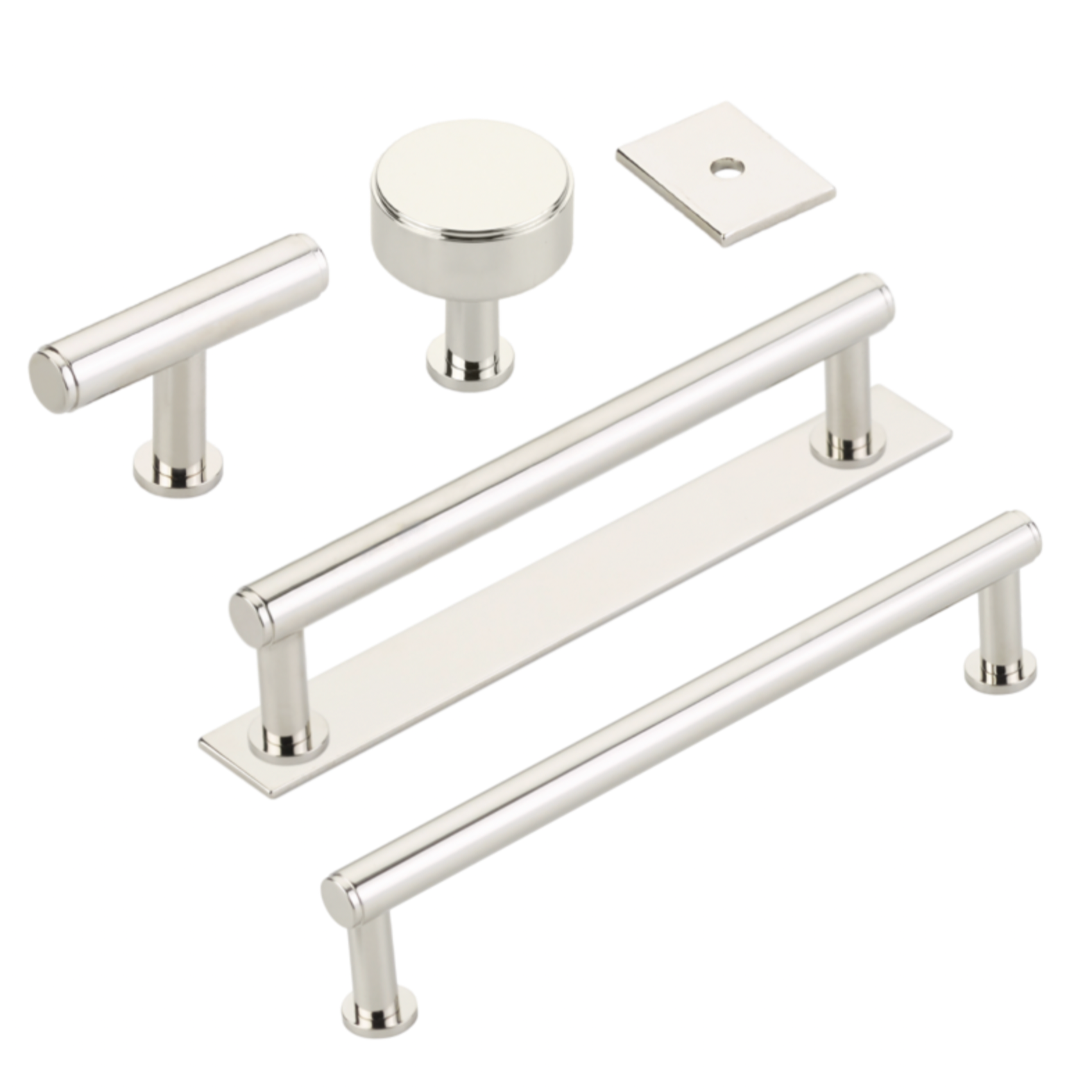 Polished Nickel "Maison No. 2" Smooth Drawer Pulls and Cabinet Knobs with Optional Backplate - Industry Hardware