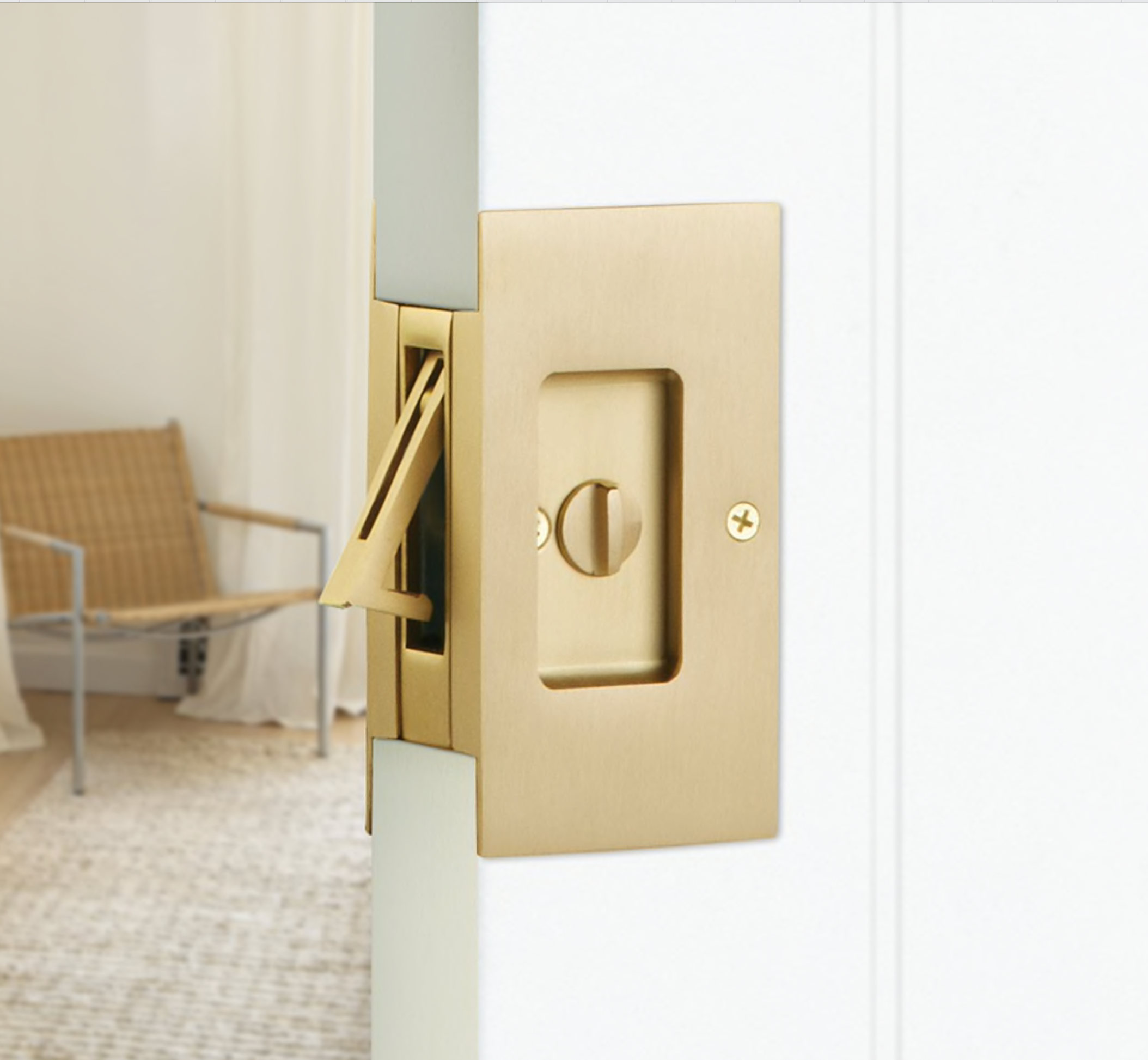 Satin Brass Pocket Door Lock Large 4-1/2" Bathroom Privacy Lock Hardware - Industry Hardware