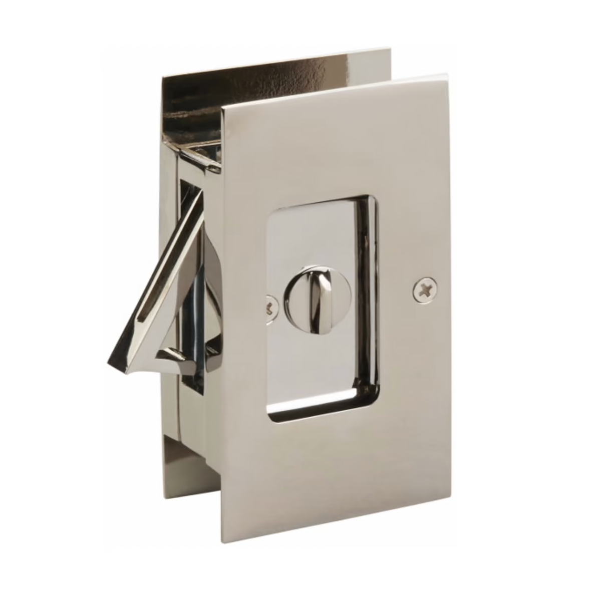 Polished Nickel Pocket Door Lock Large 4-1/2" Bathroom Privacy Lock Hardware - Industry Hardware