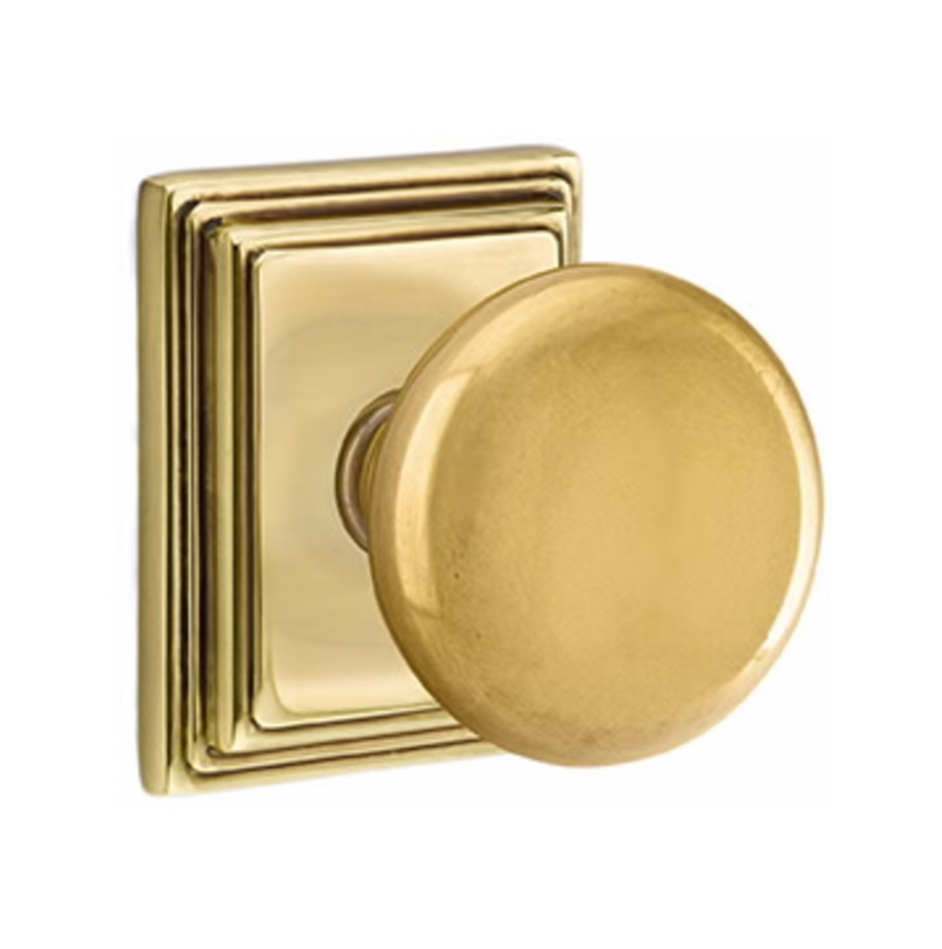 Round Door Knob "Provence" w/ Square Ridge Rosette in French Brass
