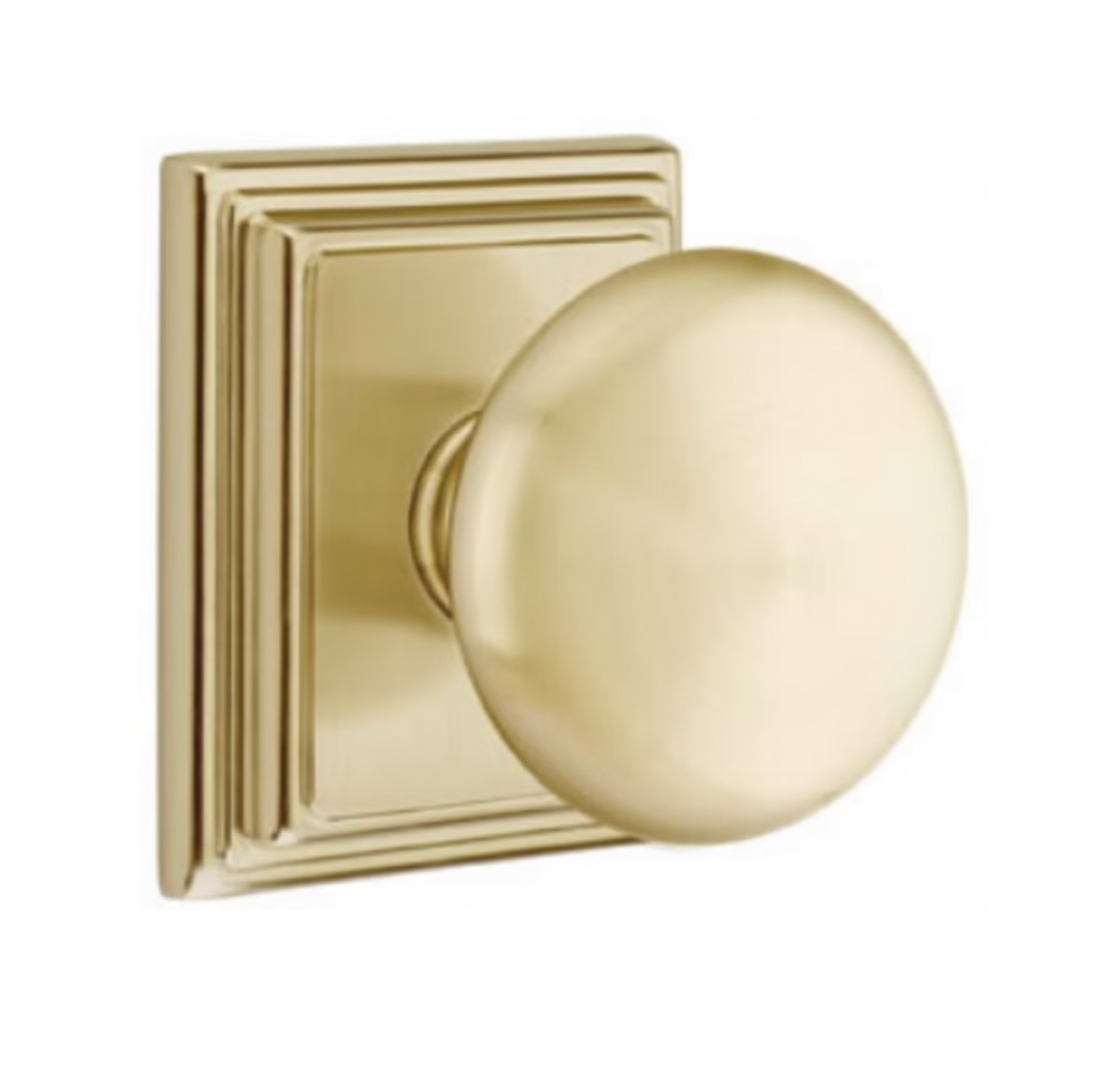 Round Door Knob "Provence" w/ Square Ridge Rosette in Satin Brass
