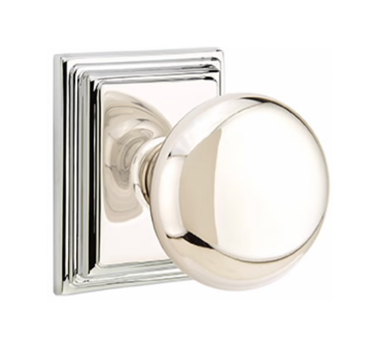 Round Door Knob "Provence" w/ Square Ridge Rosette in Polished Nickel - Industry Hardware