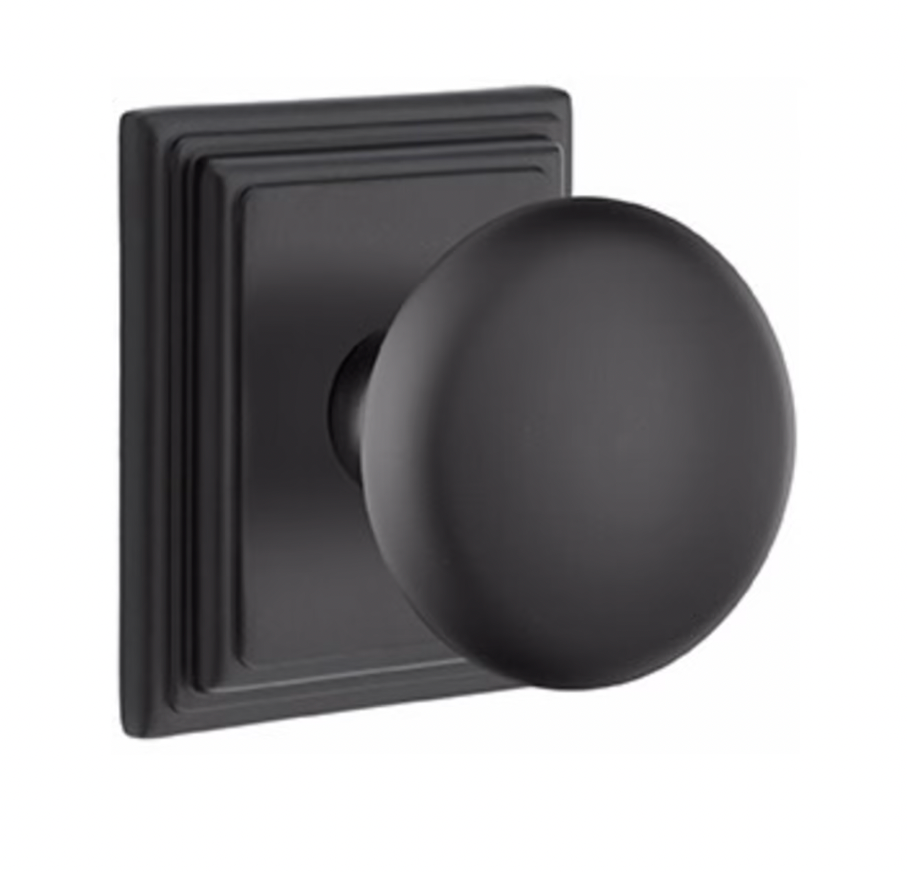 Round Door Knob "Provence" w/ Square Ridge Rosette in Matte Black - Industry Hardware