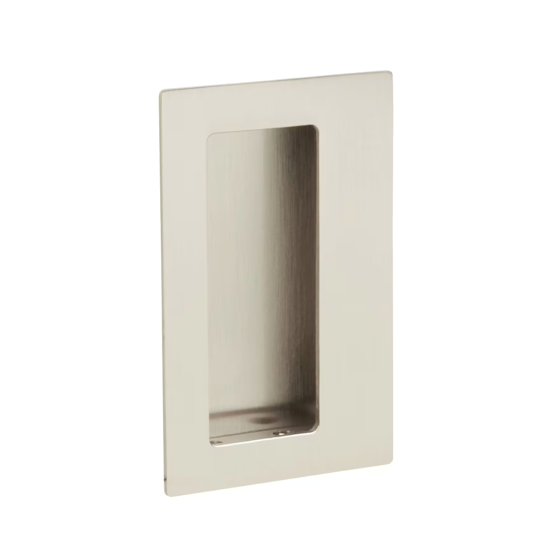 Offset Rectangular Flush Recess Door Pull in Satin Nickel