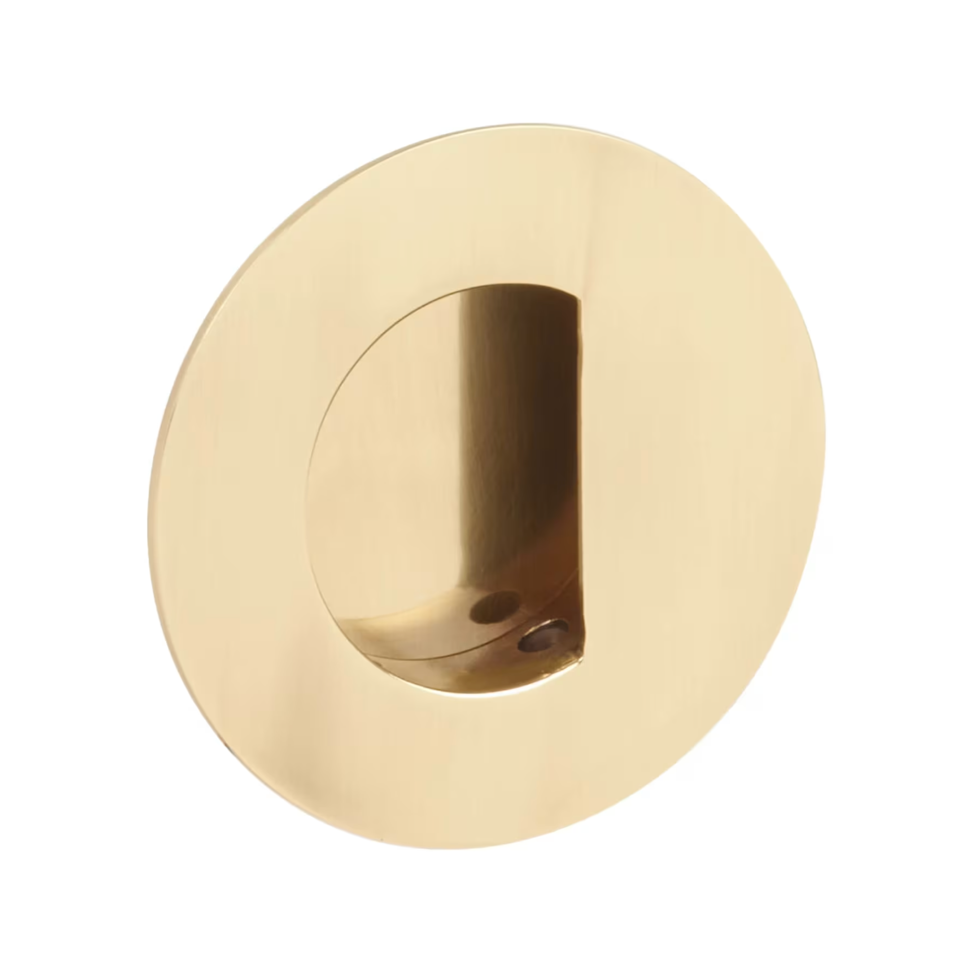 Offset Round Flush Recess Door Pull in French Brass