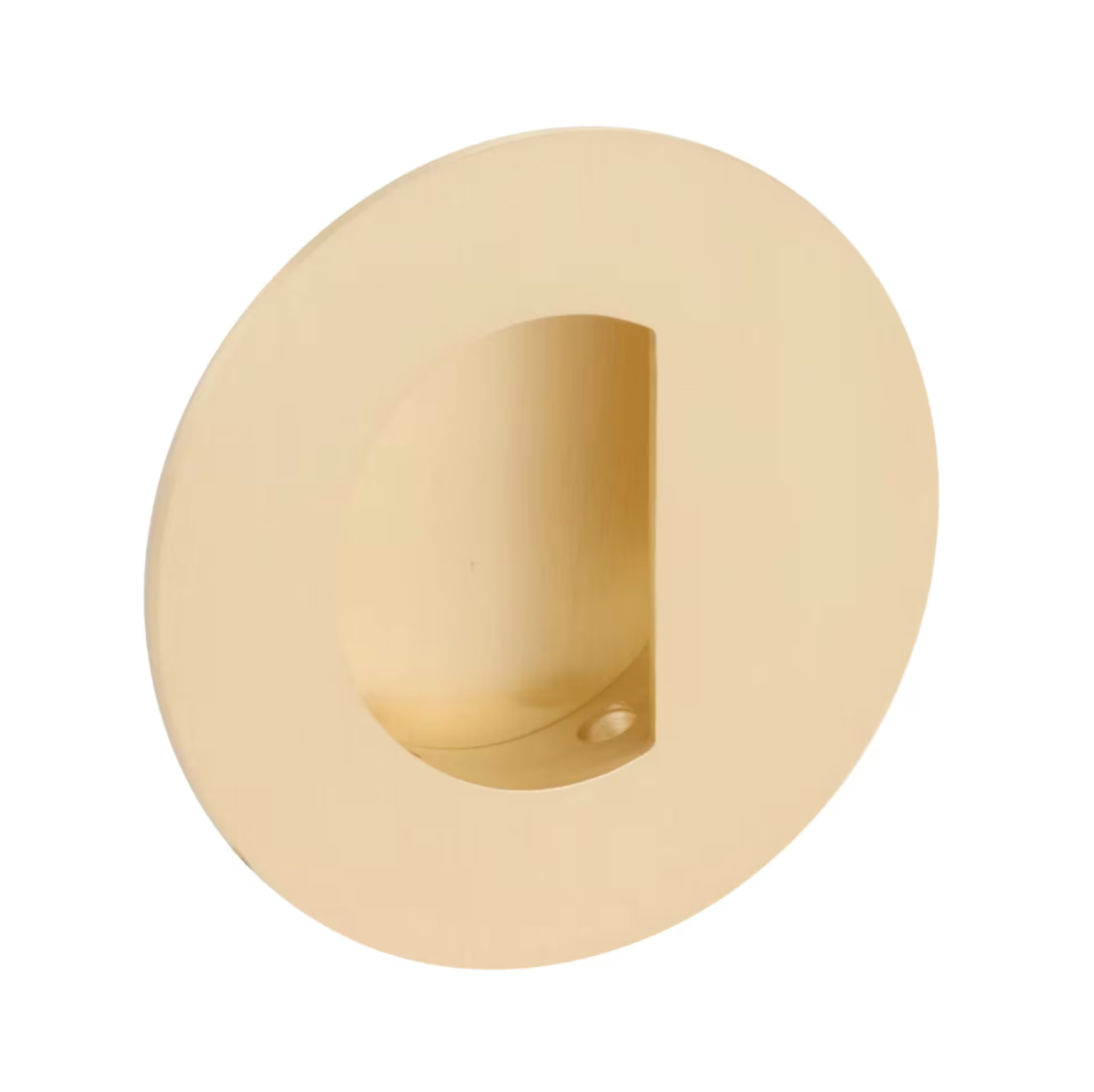 Offset Round Flush Recess Door Pull in Satin Brass