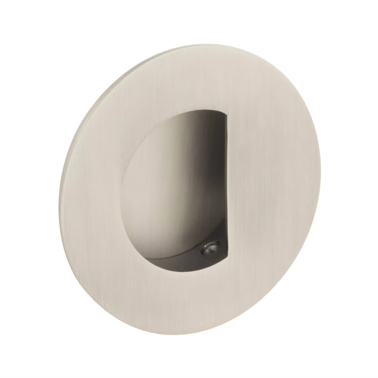 Offset Round Flush Recess Door Pull in Pewter Finish