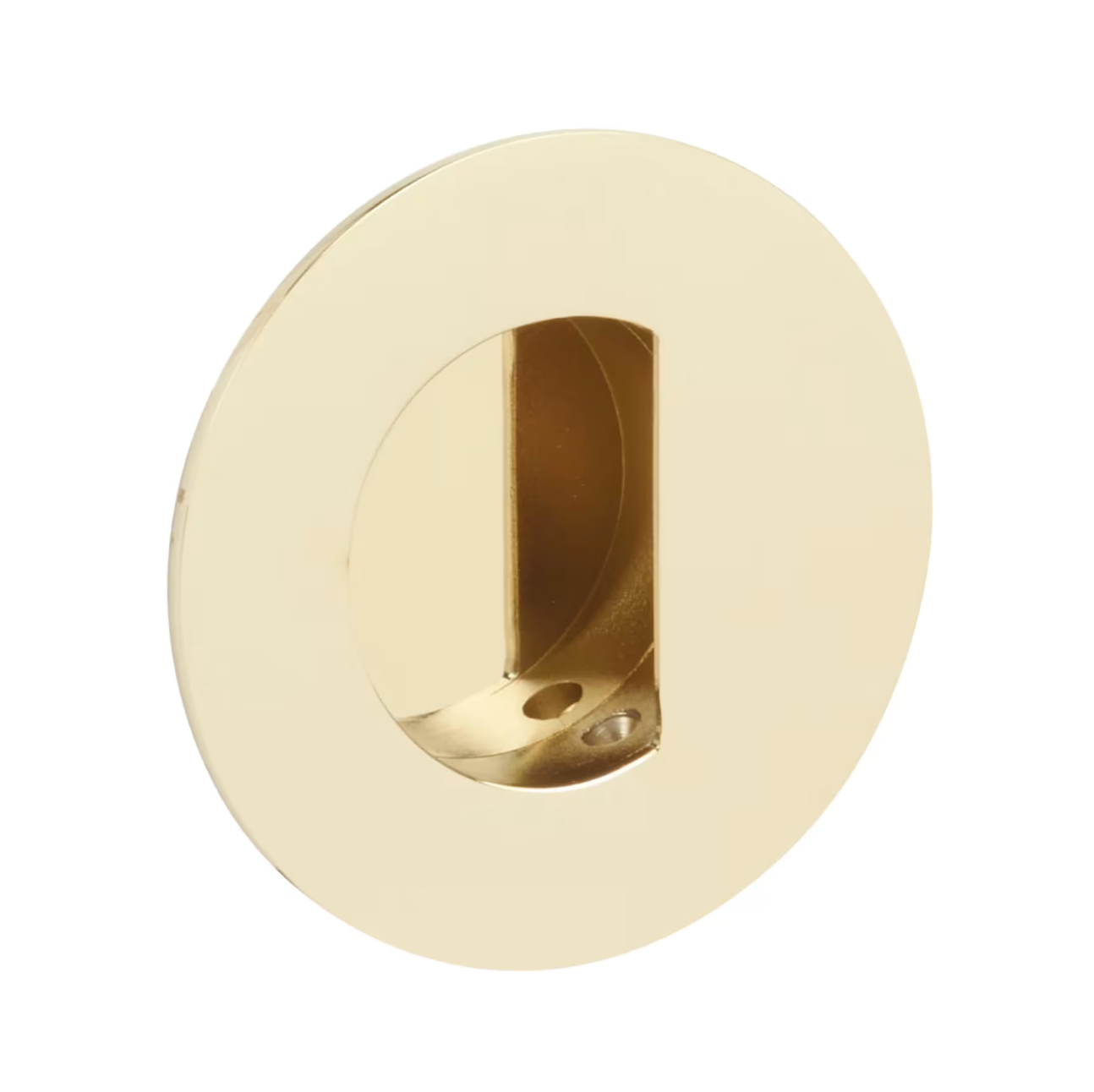 Offset Round Flush Recess Door Pull in Polished Brass