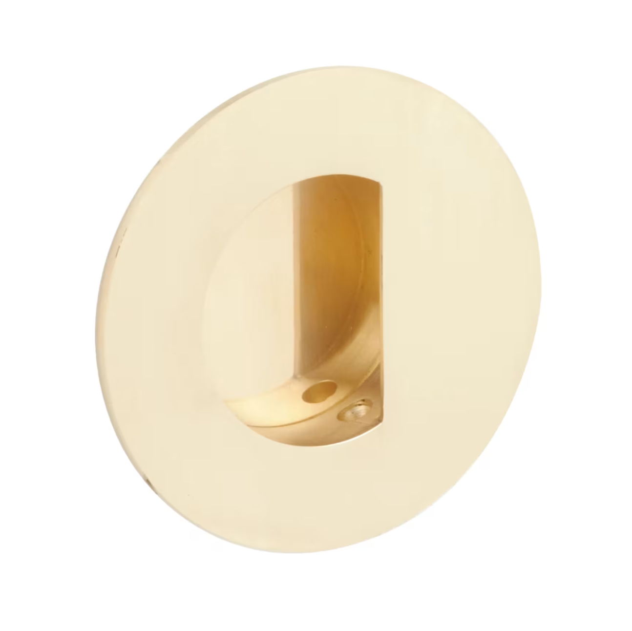 Offset Round Flush Recess Door Pull in Unlacquered Brass