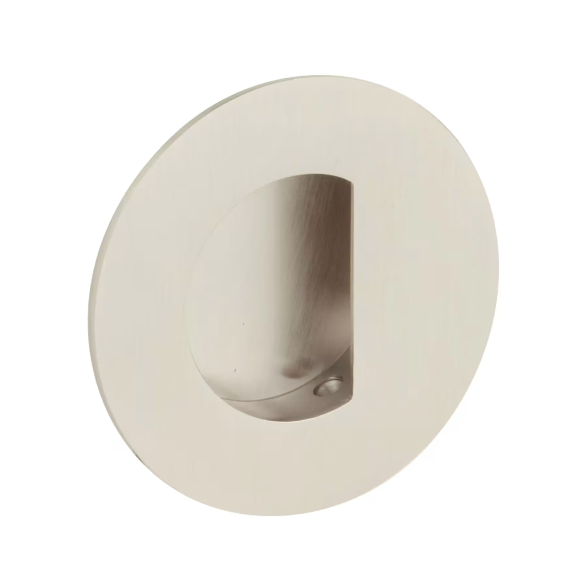 Offset Round Flush Recess Door Pull in Satin Nickel
