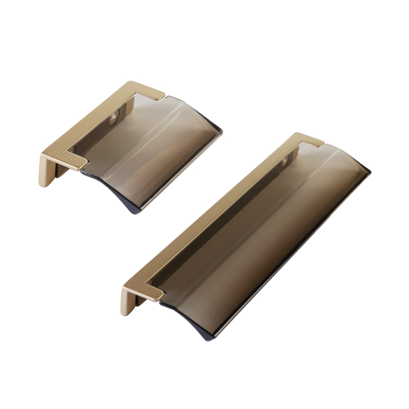 Satin Brass "Ponce" Smoked Glass Edge Drawer Pull - Industry Hardware