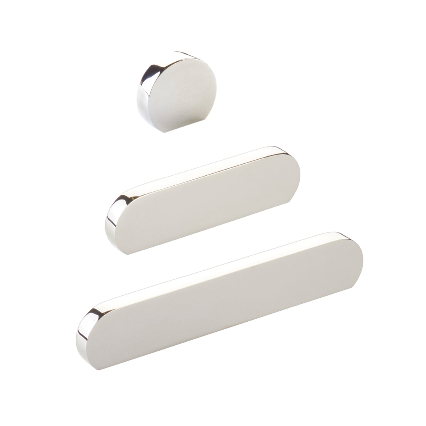 Polished Nickel "Bit" Rounded Drawer Pulls and Cabinet Knobs