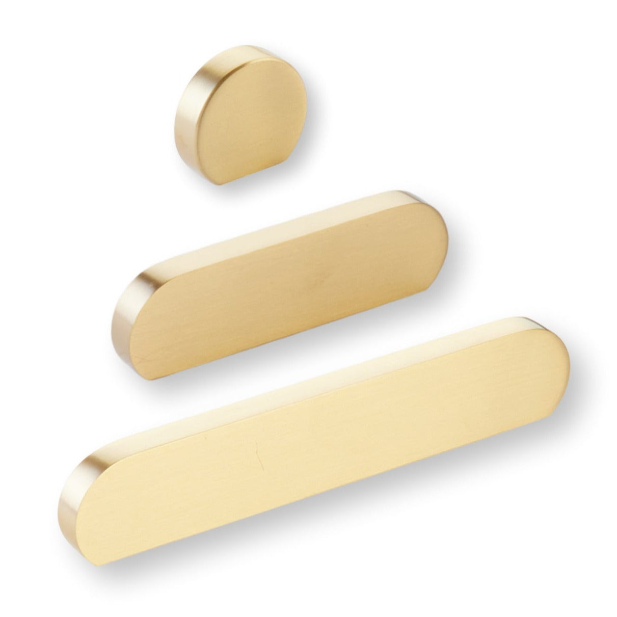 Satin Brass "Bit" Rounded Drawer Pulls and Cabinet Knobs - Industry Hardware