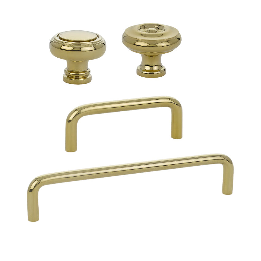 Unlacquered Brass "Heritage No.2" Cabinet Knobs and Wire Pulls
