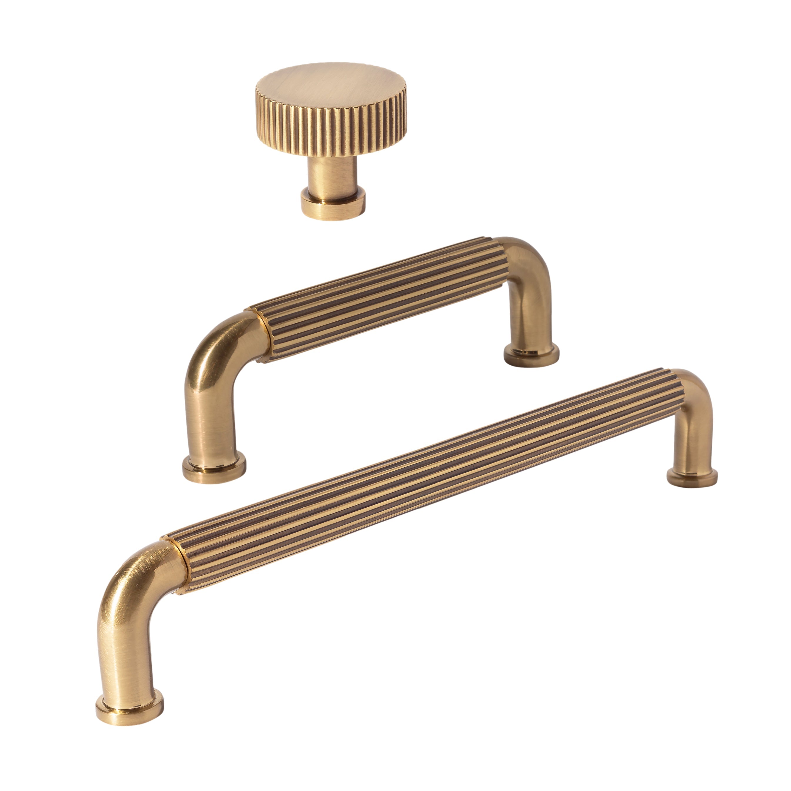 French Brass "ES Fluted" Round Knobs and Pulls