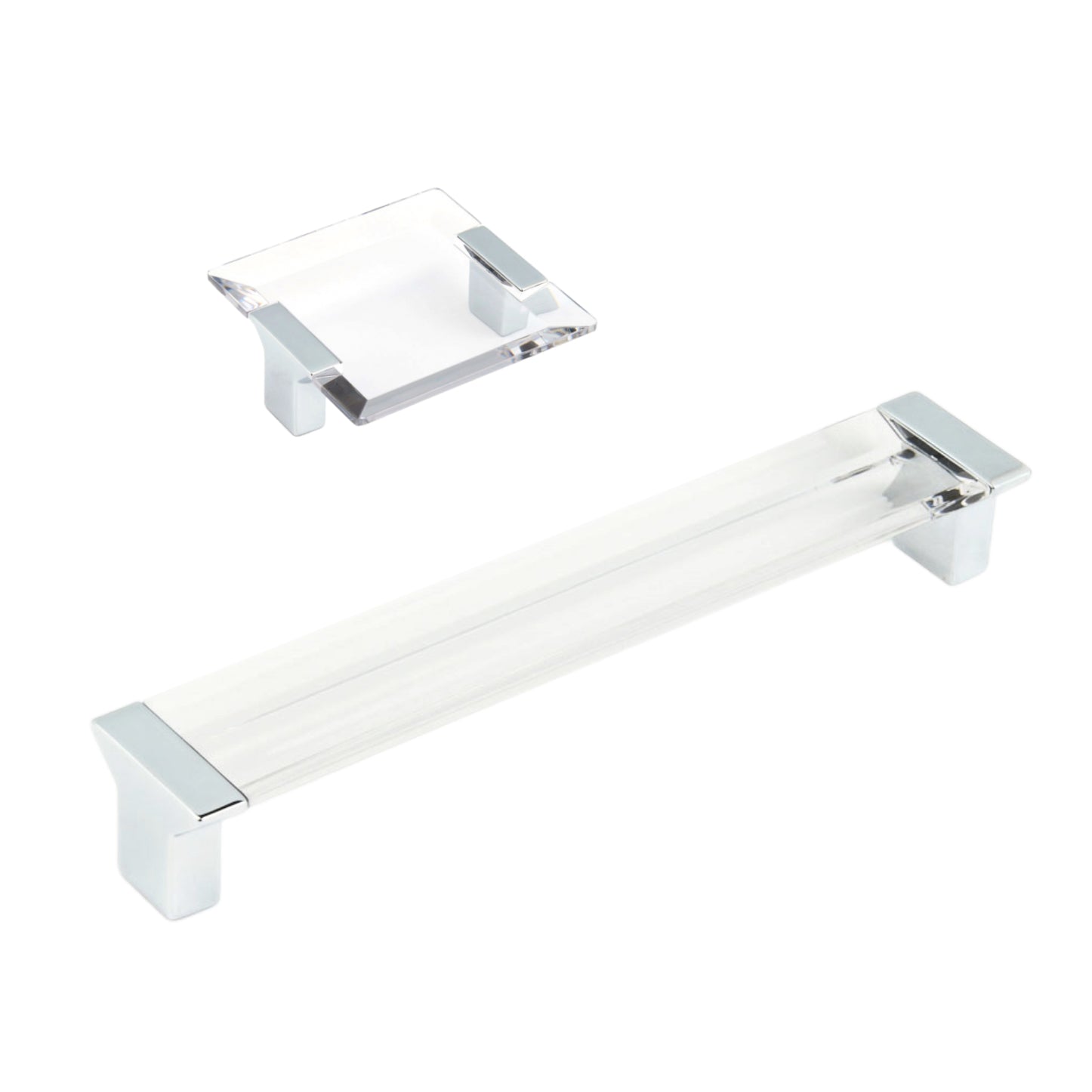 Polished Chrome "Ponce" Clear Glass Cabinet Knob and Drawer Pulls