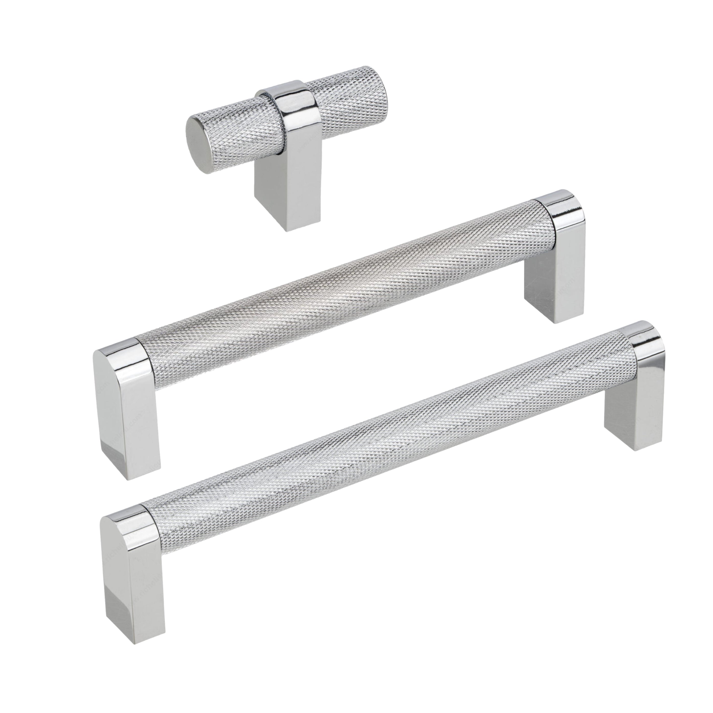 Polished Chrome "Vero" Knurled Texture Cabinet Knob and Drawer Pull