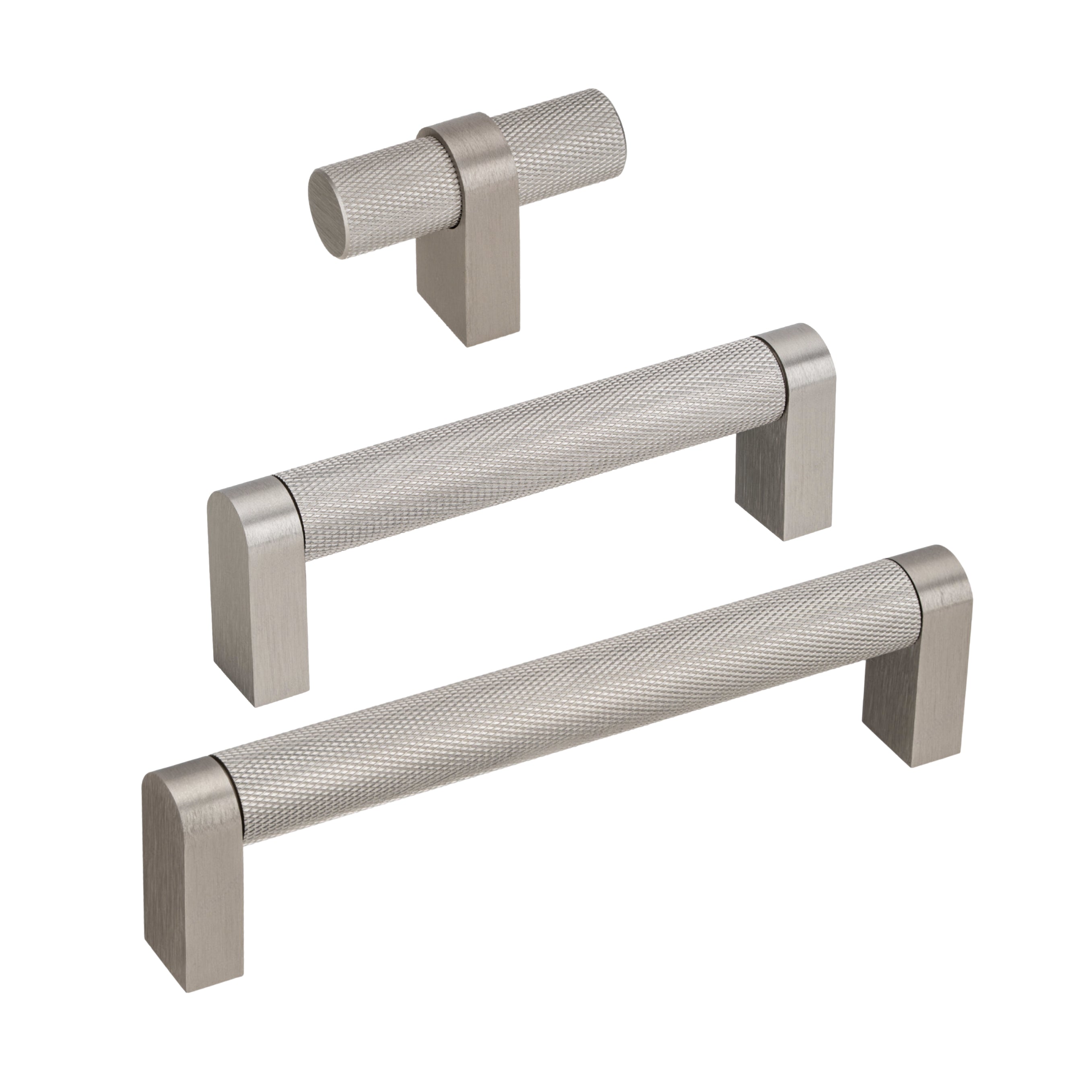 Brushed Nickel "Vero" Knurled Texture Cabinet Knob and Drawer Pull