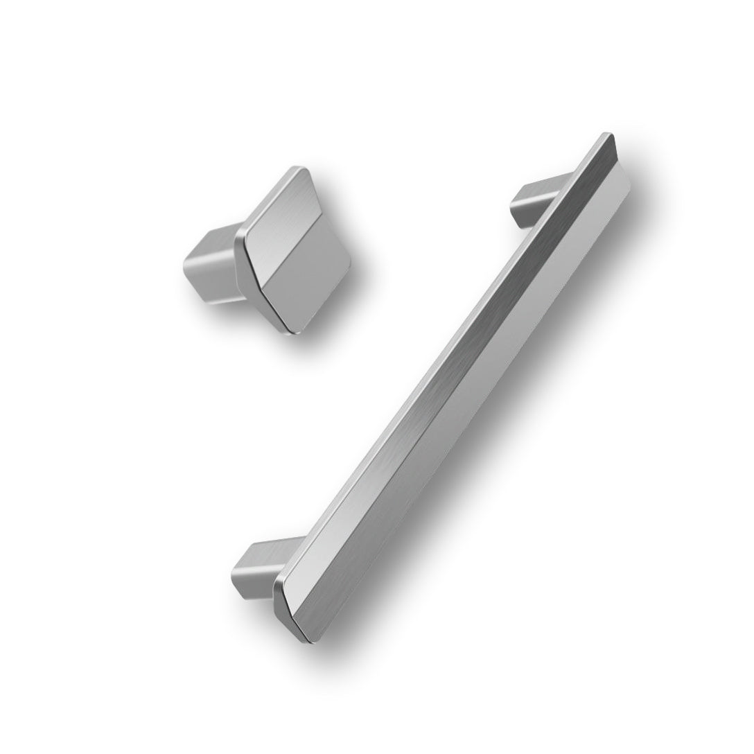 Satin Steel "Vis a Vis" Cabinet Knob and Drawer Pulls - Forge Hardware Studio