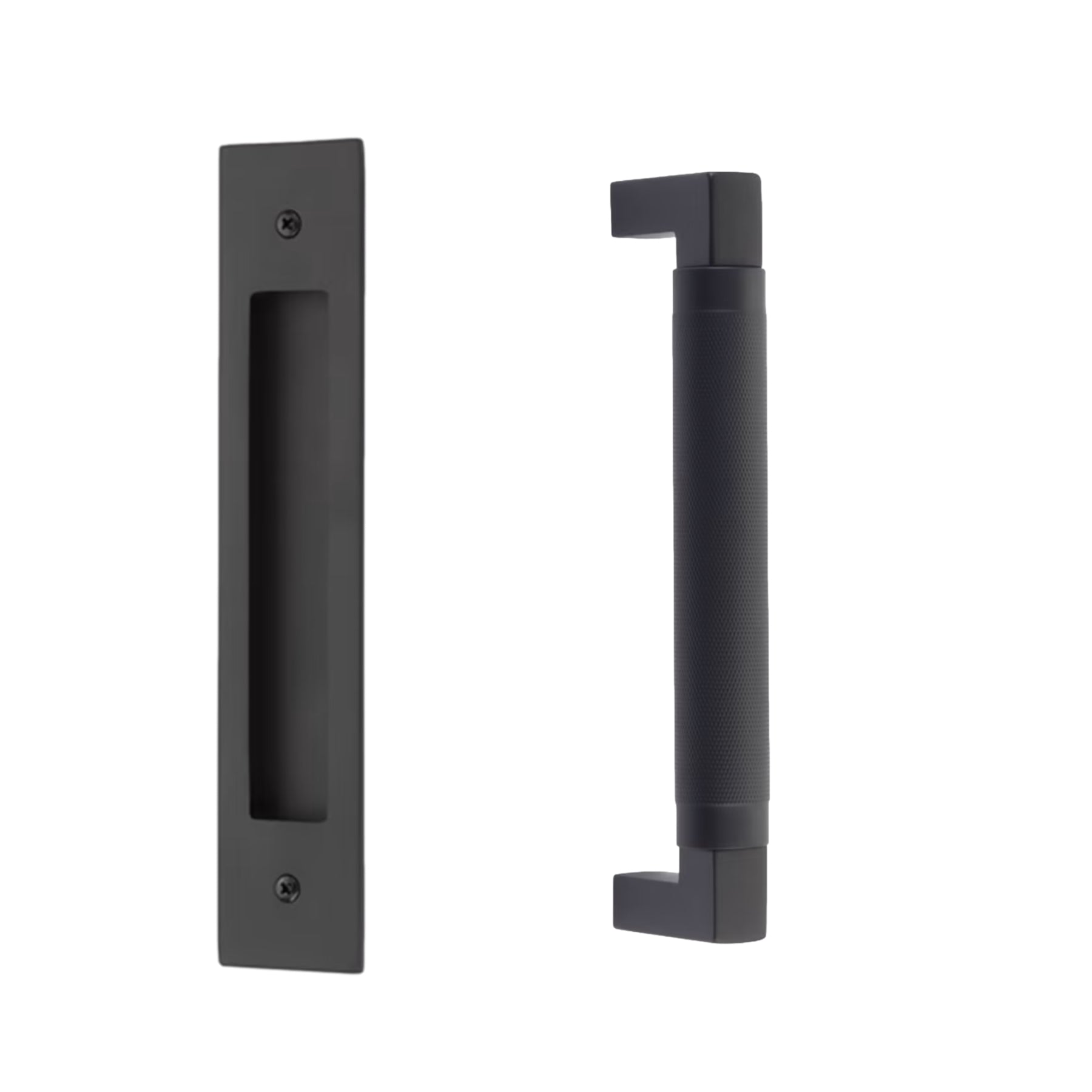 Door Flush Pull and Knurled Handle "Helix" Hardware for Interior Sliding Barn Doors in Matte Black
