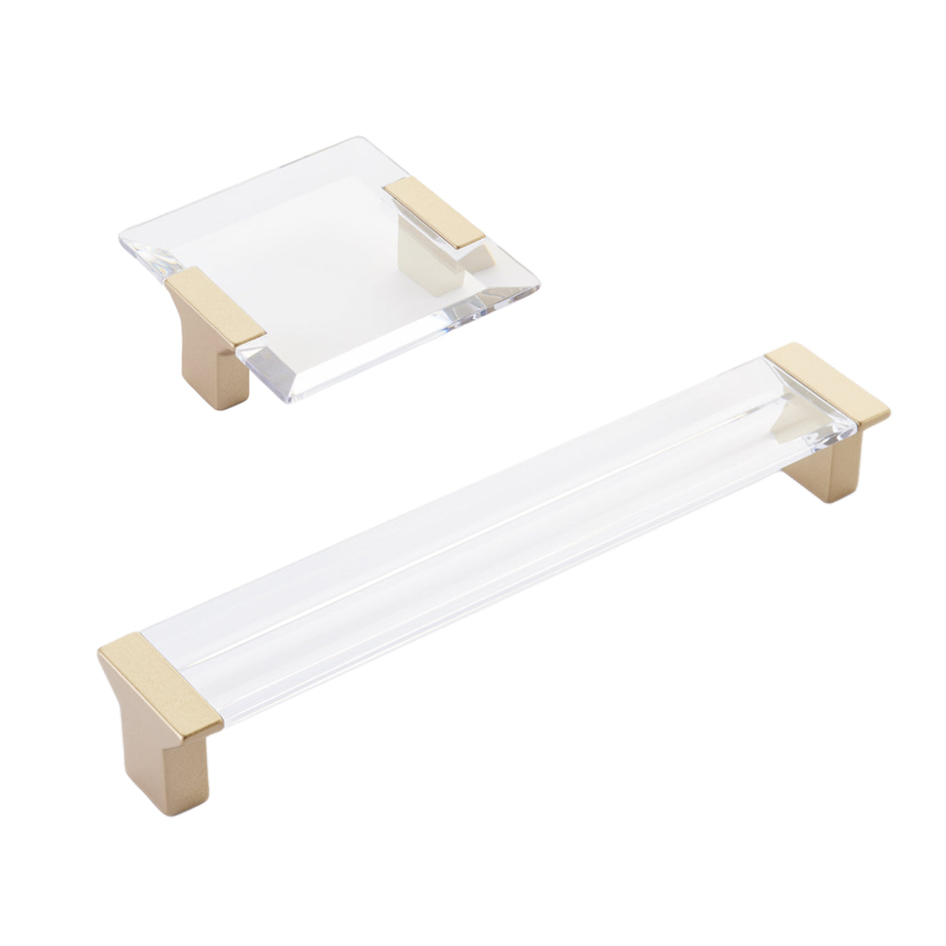 Satin Brass "Ponce" Clear Glass Cabinet Knob and Drawer Pulls - Industry Hardware