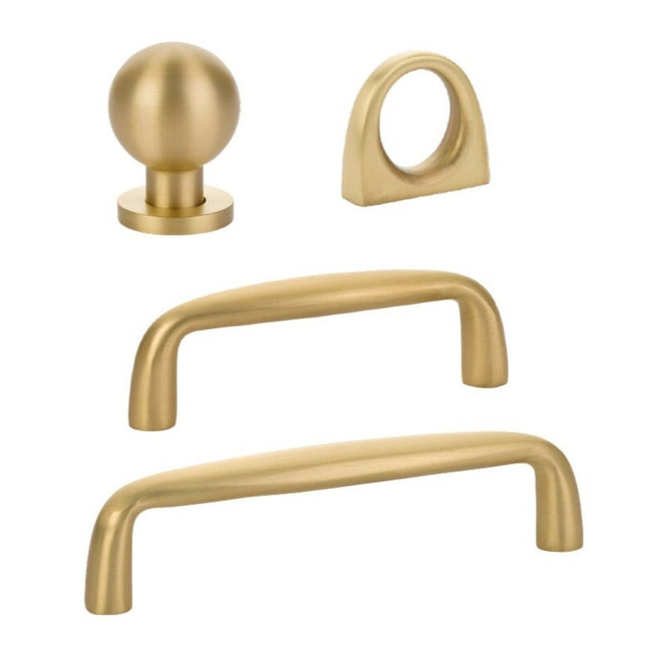 Omni Cabinet Knobs and Drawer Pulls in Satin Brass