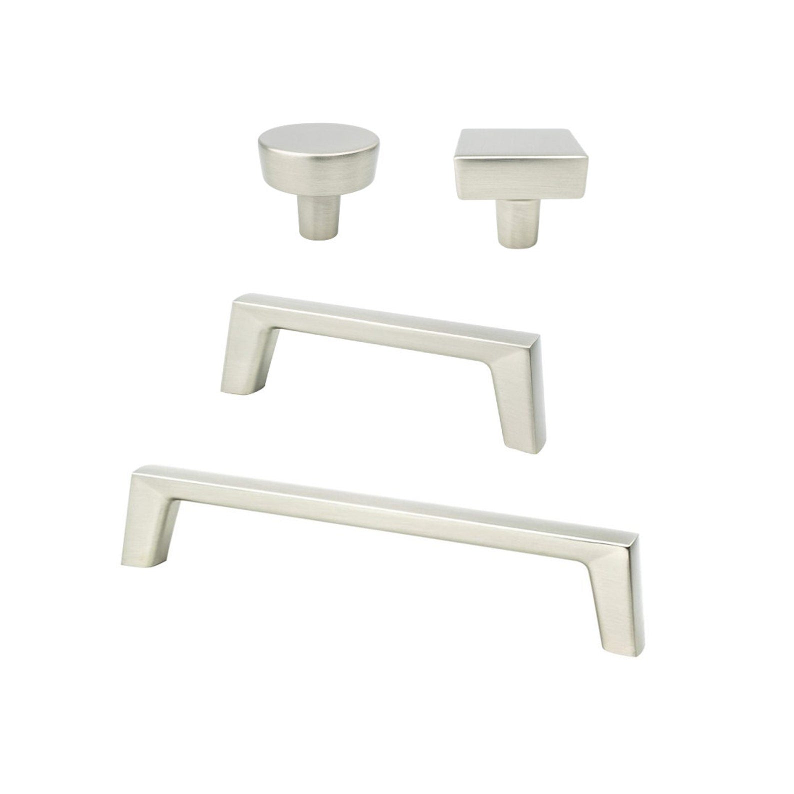 Brushed Nickel "Brooks" Drawer Pulls and Cabinet Knobs - Cabinet Hardware - Forge Hardware Studio