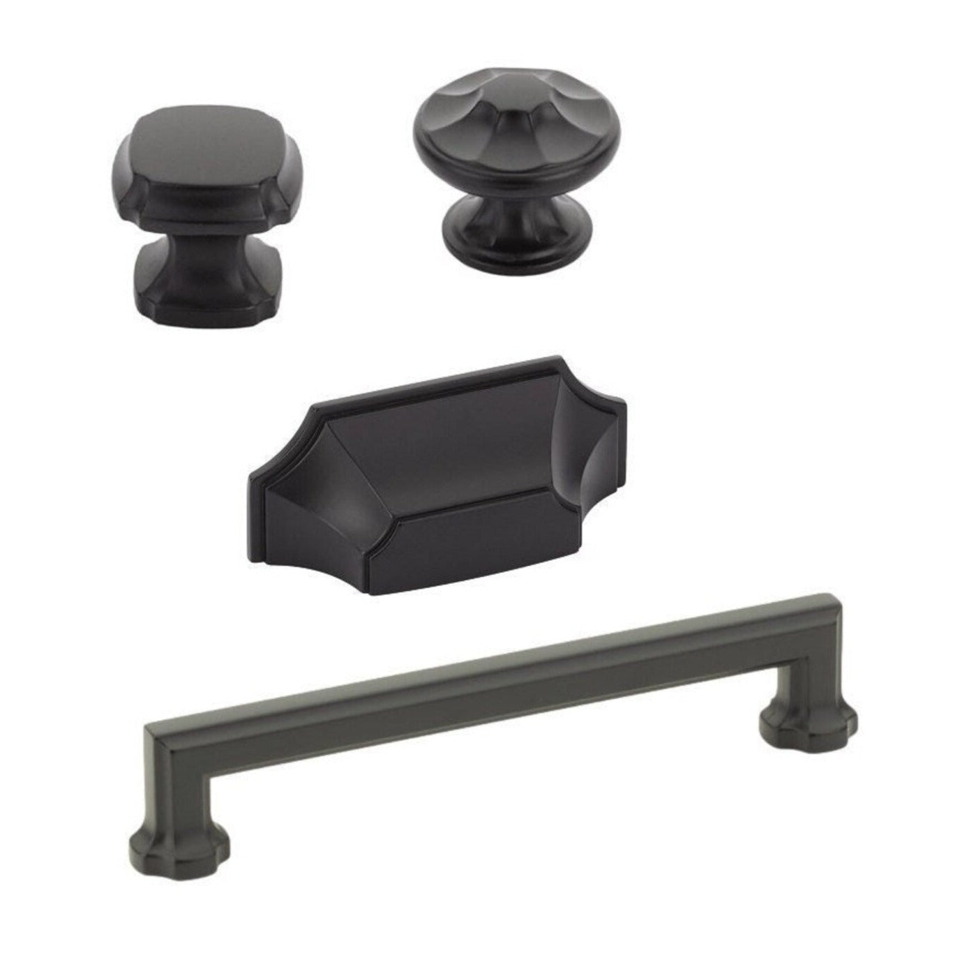 Matte Black "Regal" Cabinet Knobs and Drawer Pulls - Industry Hardware