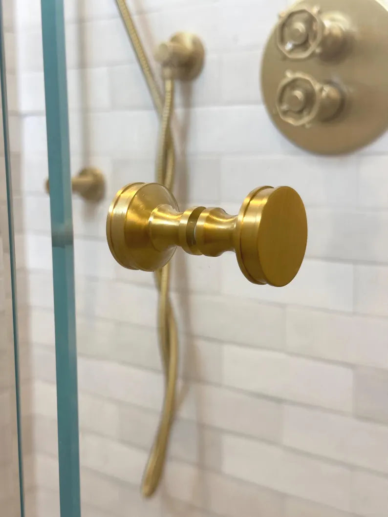Glass Shower "Charter" Round Brass Back to Back Door Knob - Industry Hardware