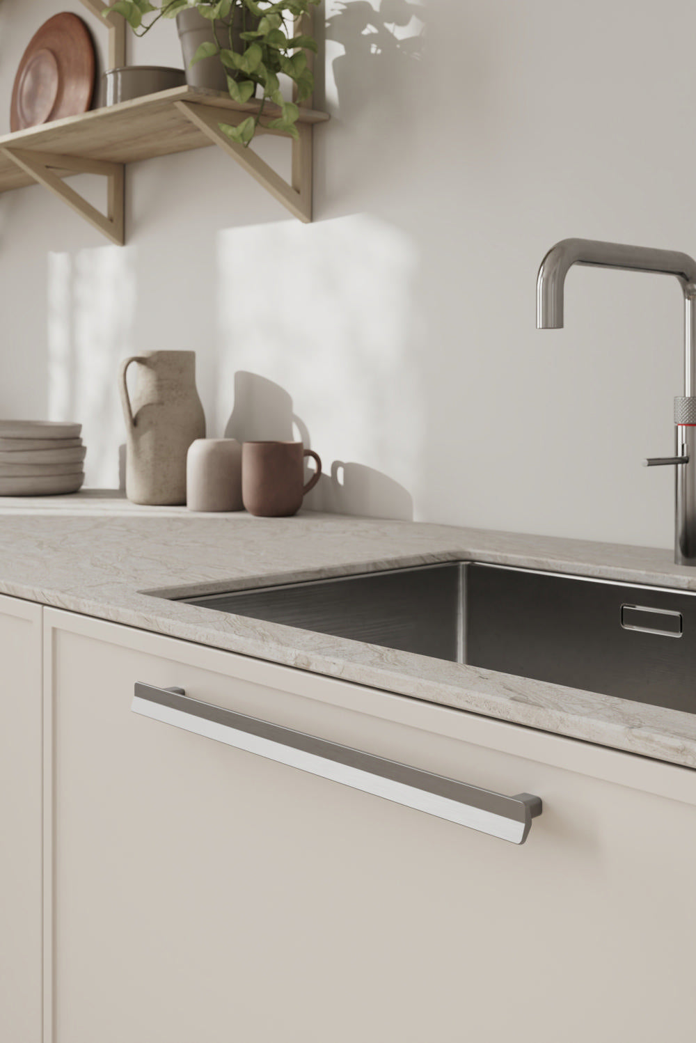 Satin Steel "Vis a Vis" Cabinet Knob and Drawer Pulls - Forge Hardware Studio