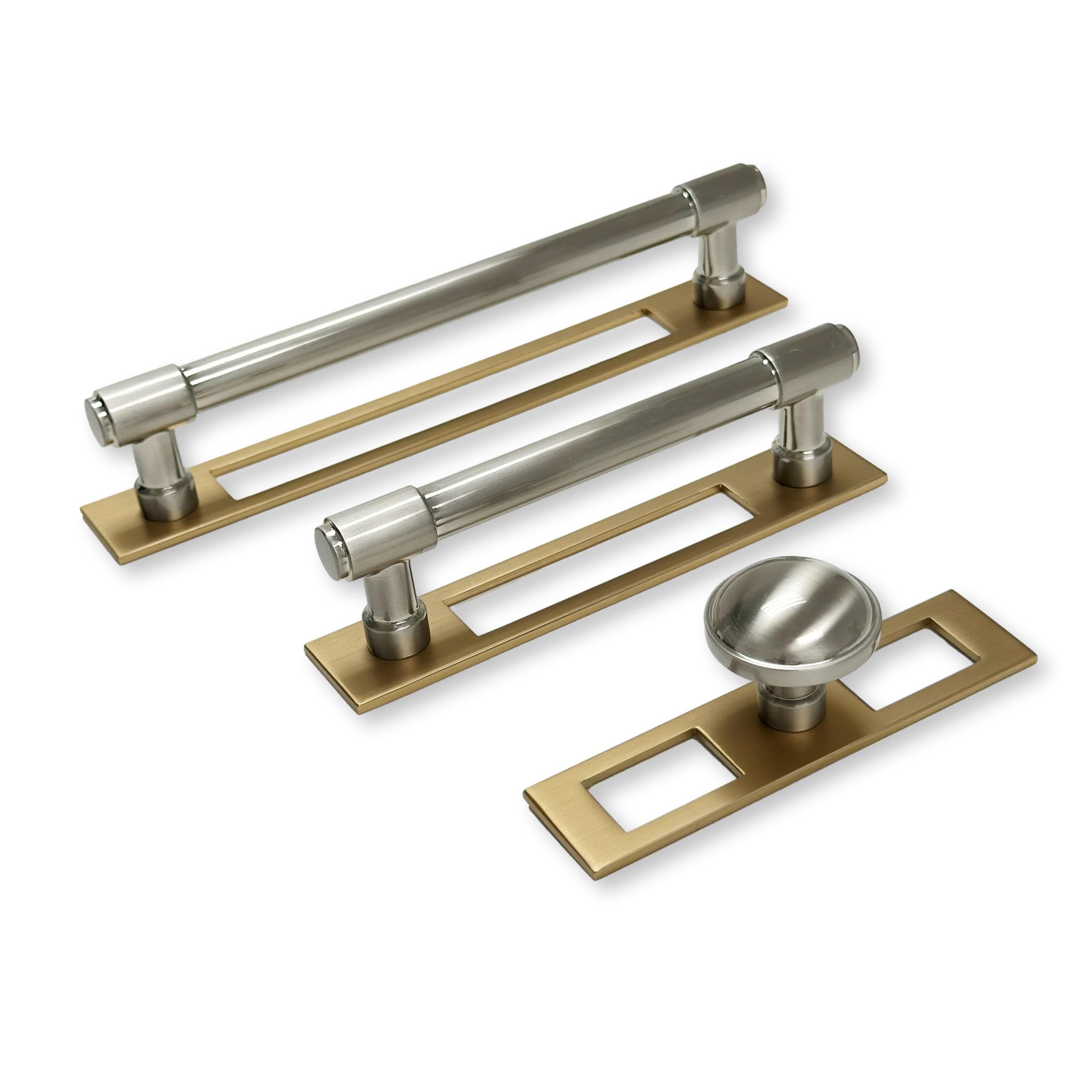 Champagne Bronze and Satin Nickel Industrial Modern Pulls and Knob with Backplate - Industry Hardware