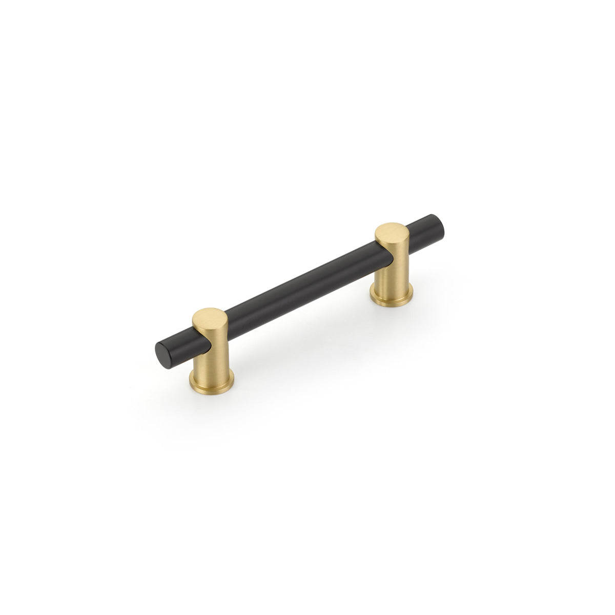 Satin Brass and Matte Black Round T-Bar "Fonce" Cabinet Knobs and Drawer Pulls - Brass Cabinet Hardware 