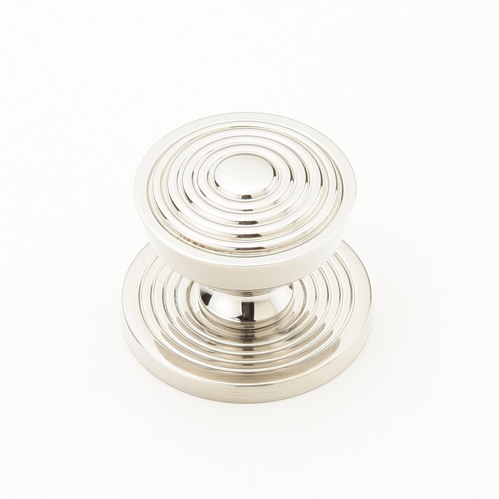 Polished Nickel Reeded Beehive 1-1/8" Round Knob w/ Backplate | Knobs