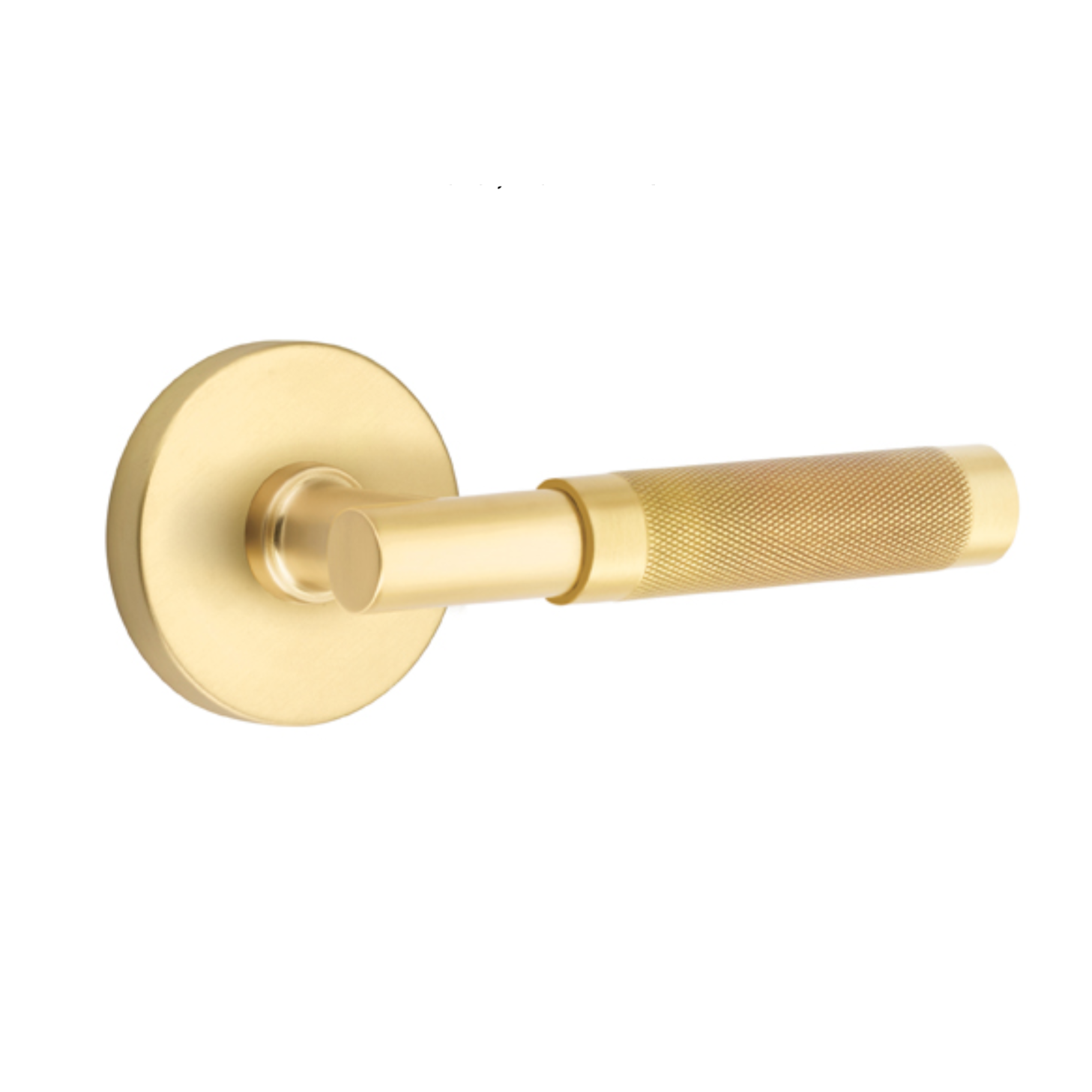 T-Bar Knurled SELECT Satin Brass Door Lever w/Disk Rosette | Door Handle