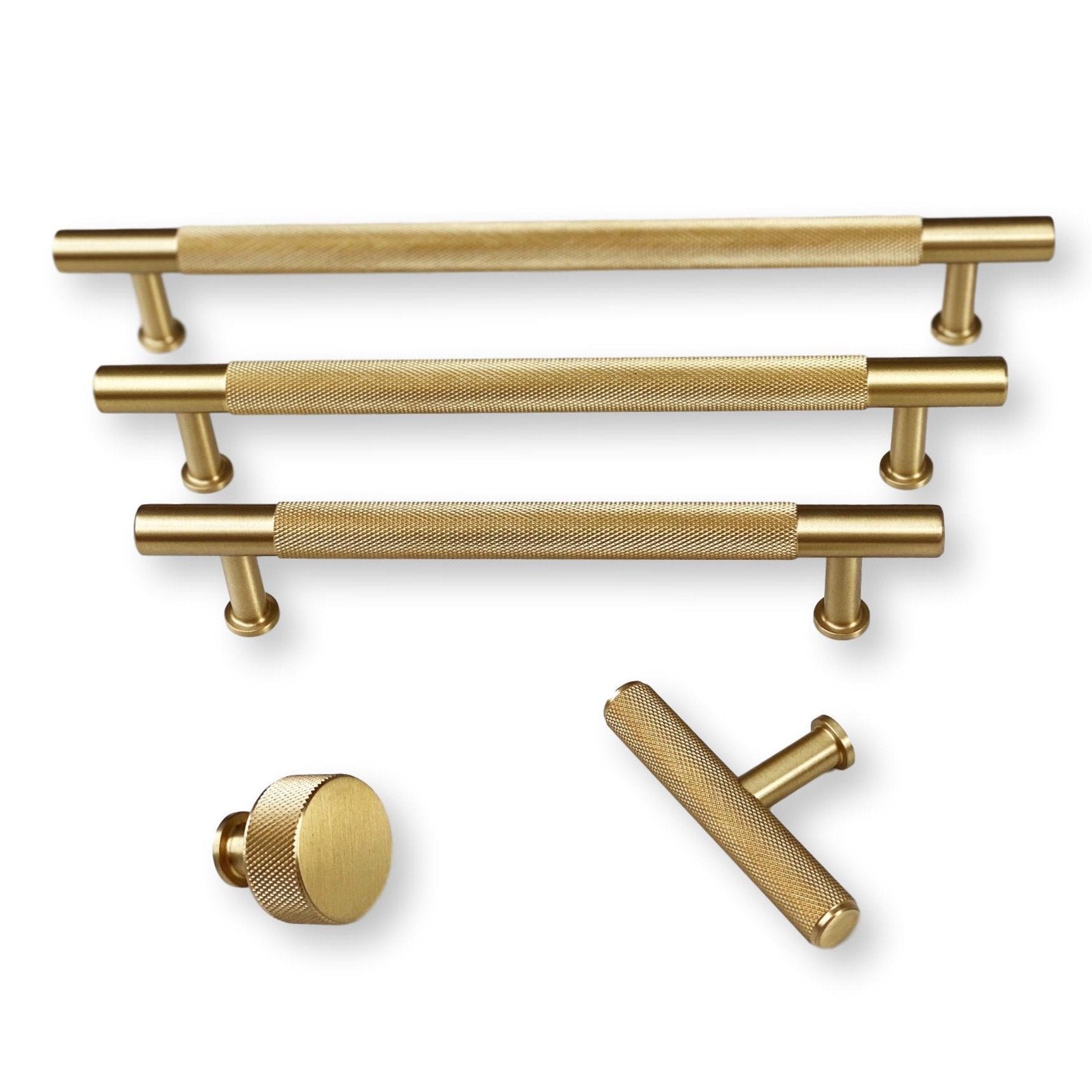 Brass Solid "Texture No.2" Knurled Drawer Pulls and Knobs in Satin Brass | Pulls